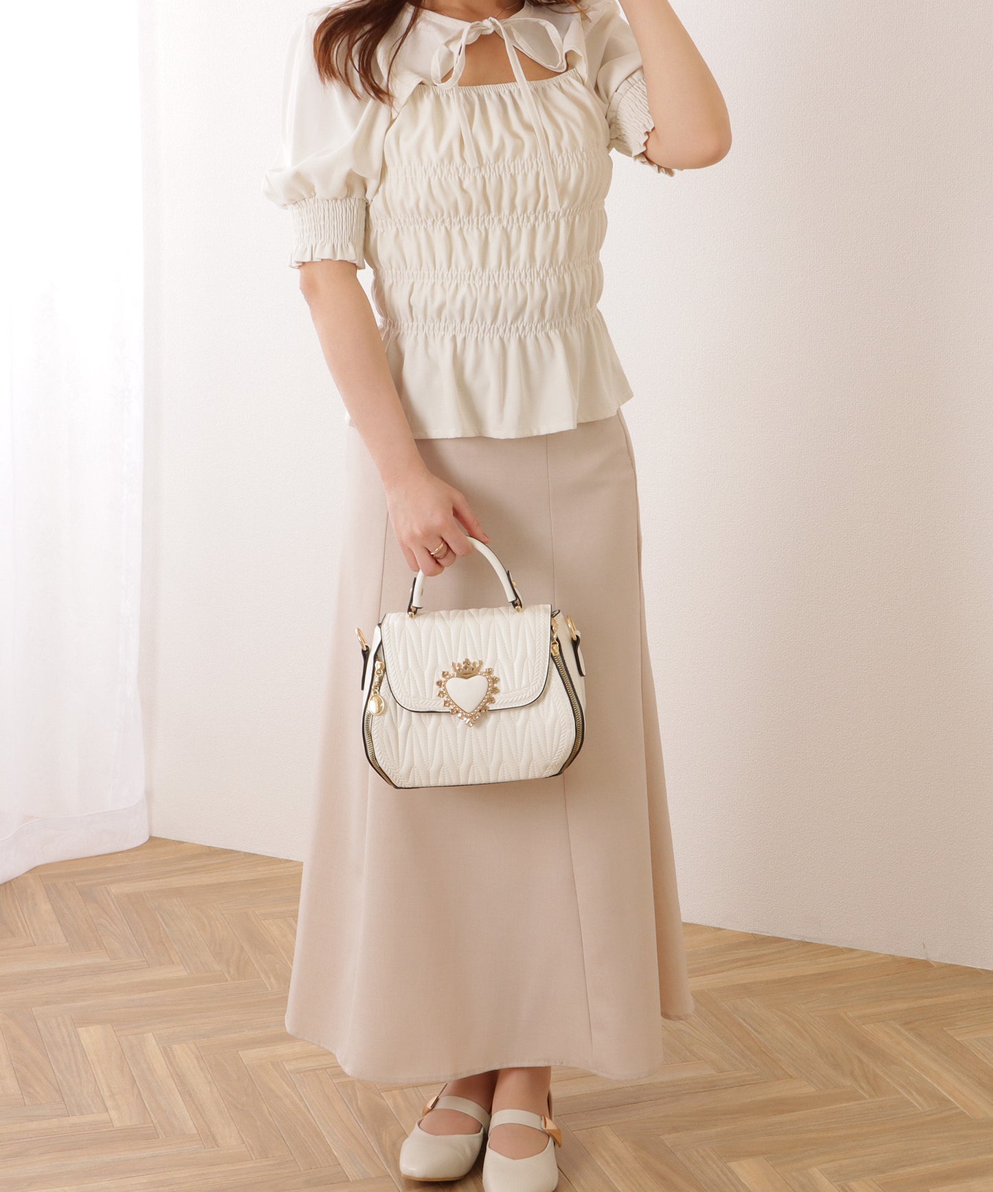 ハートバックル付き キルティング 2WAY ショルダー バッグ