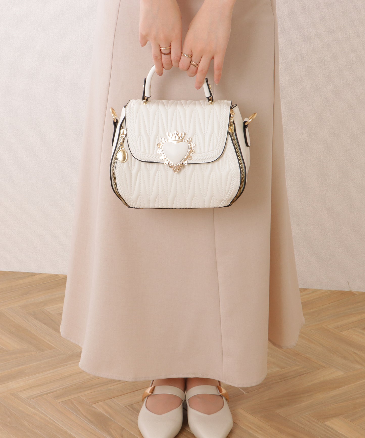 ハートバックル付き キルティング 2WAY ショルダー バッグ