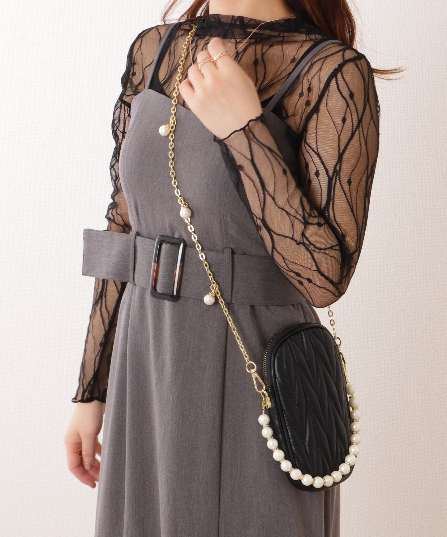 パール チェーン コンパクト キルティング バッグ
