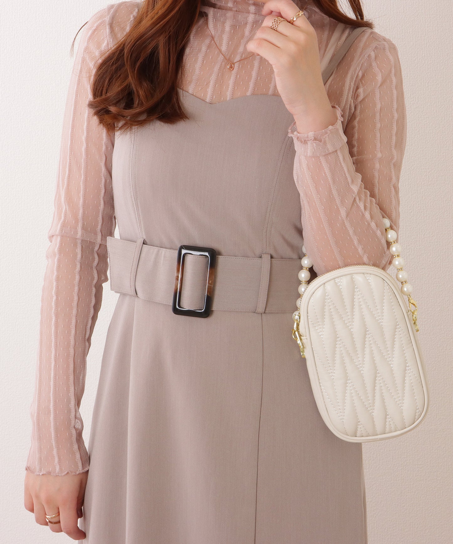 パール チェーン コンパクト キルティング バッグ