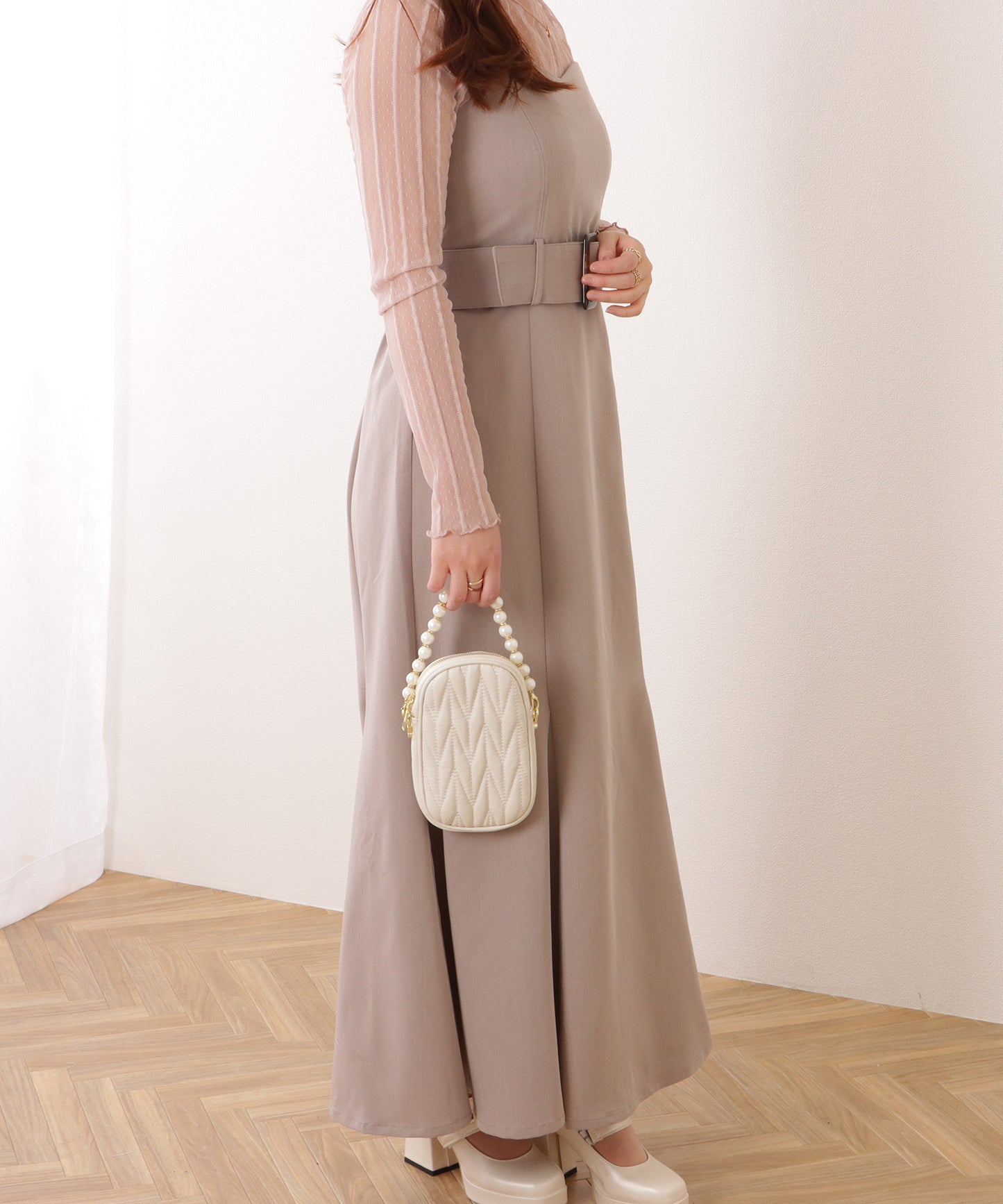 パール チェーン コンパクト キルティング バッグ