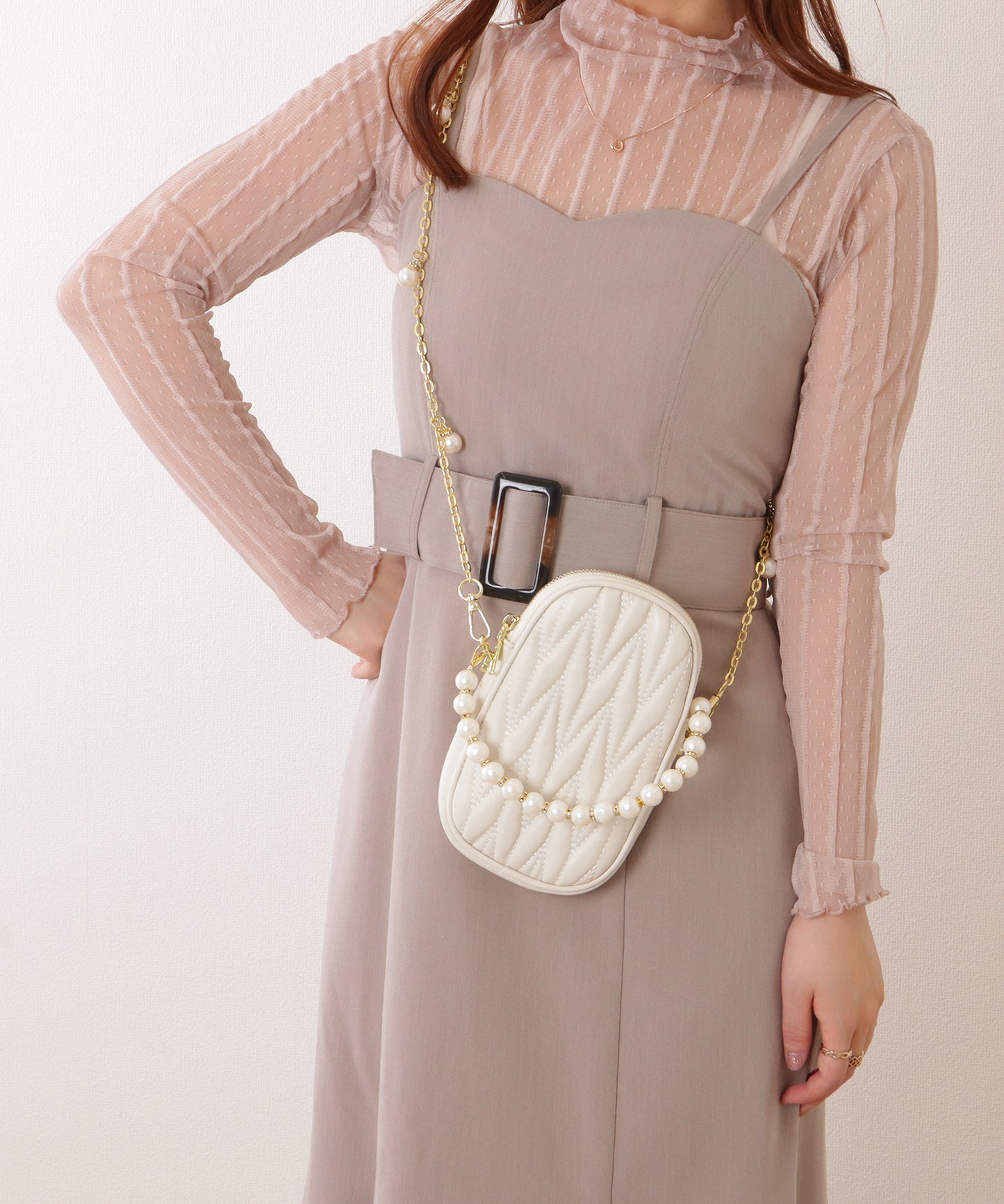 パール チェーン コンパクト キルティング バッグ