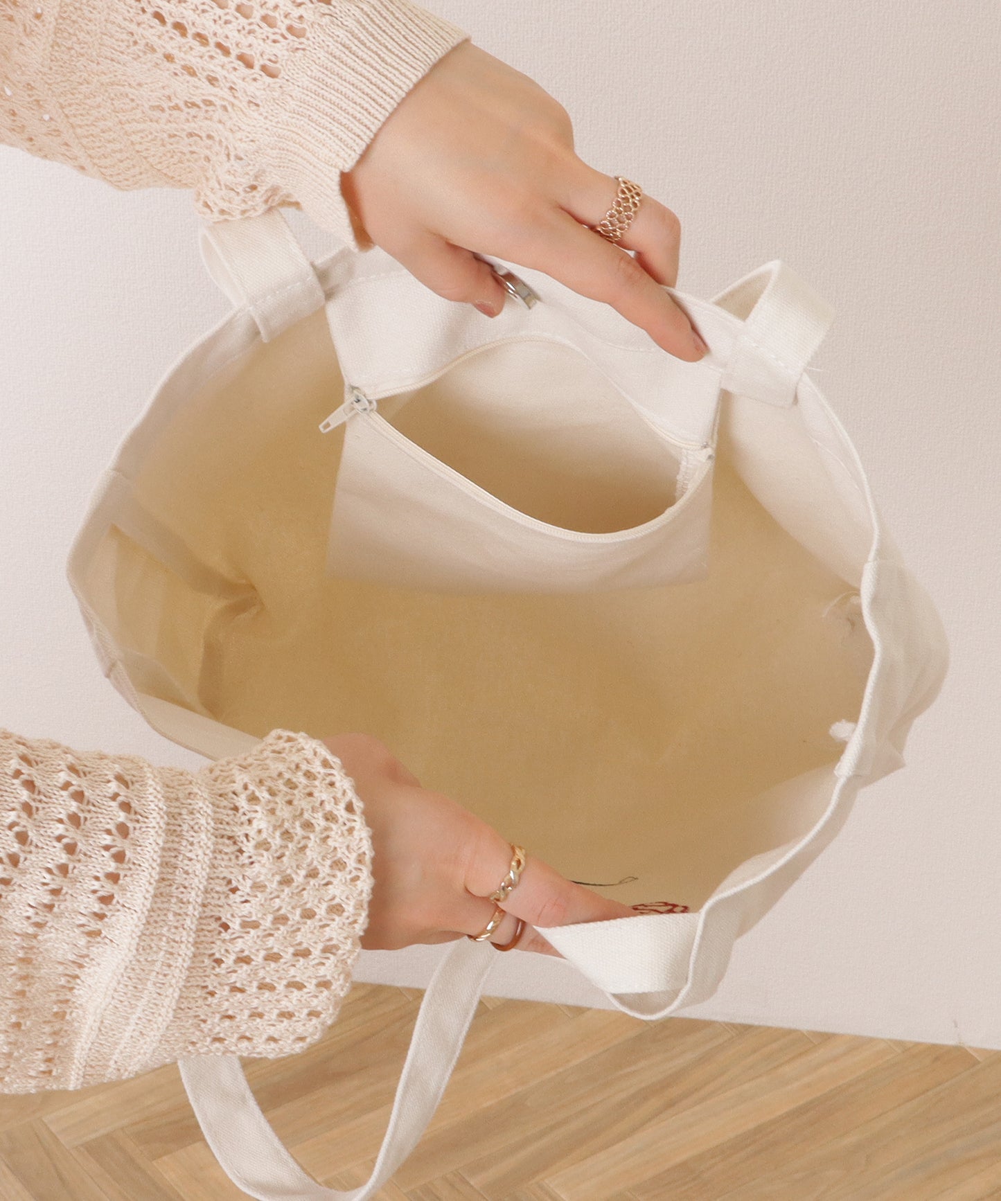 ブーケ 刺繍 大容量 スクエア トート バッグ