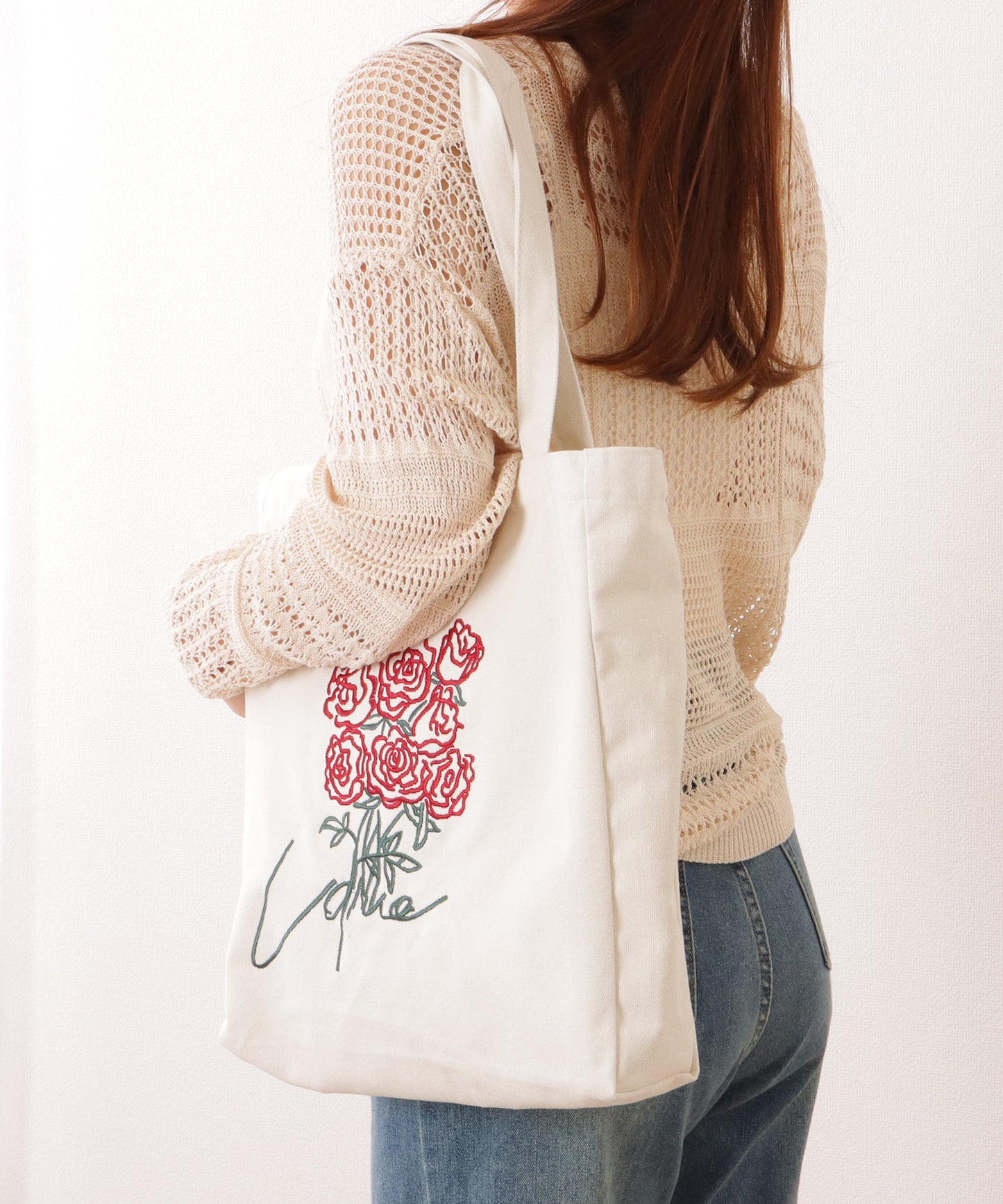 ブーケ 刺繍 大容量 スクエア トート バッグ