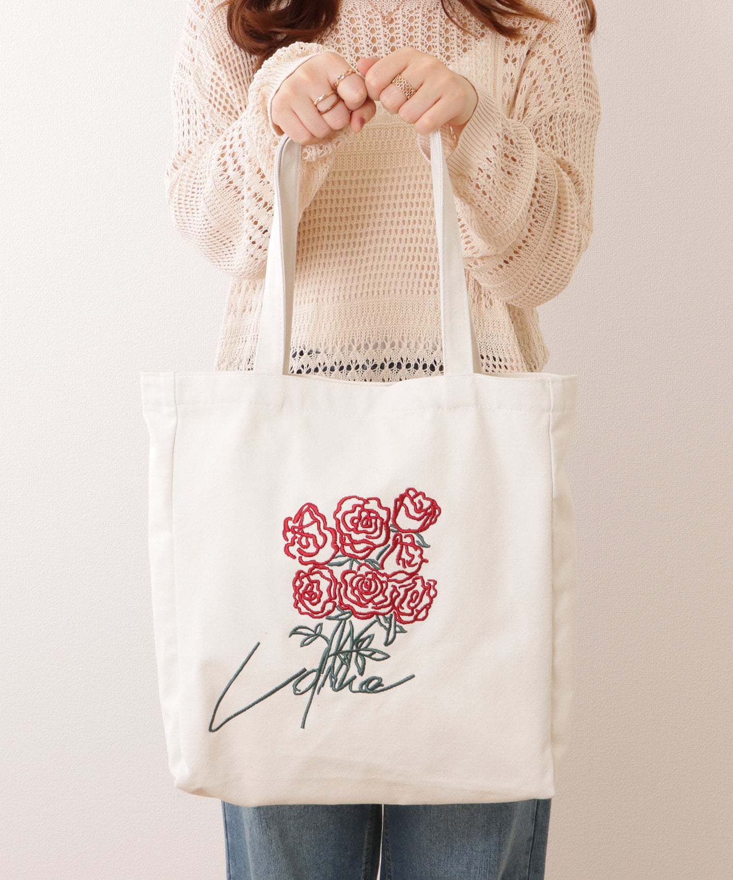 ブーケ 刺繍 大容量 スクエア トート バッグ