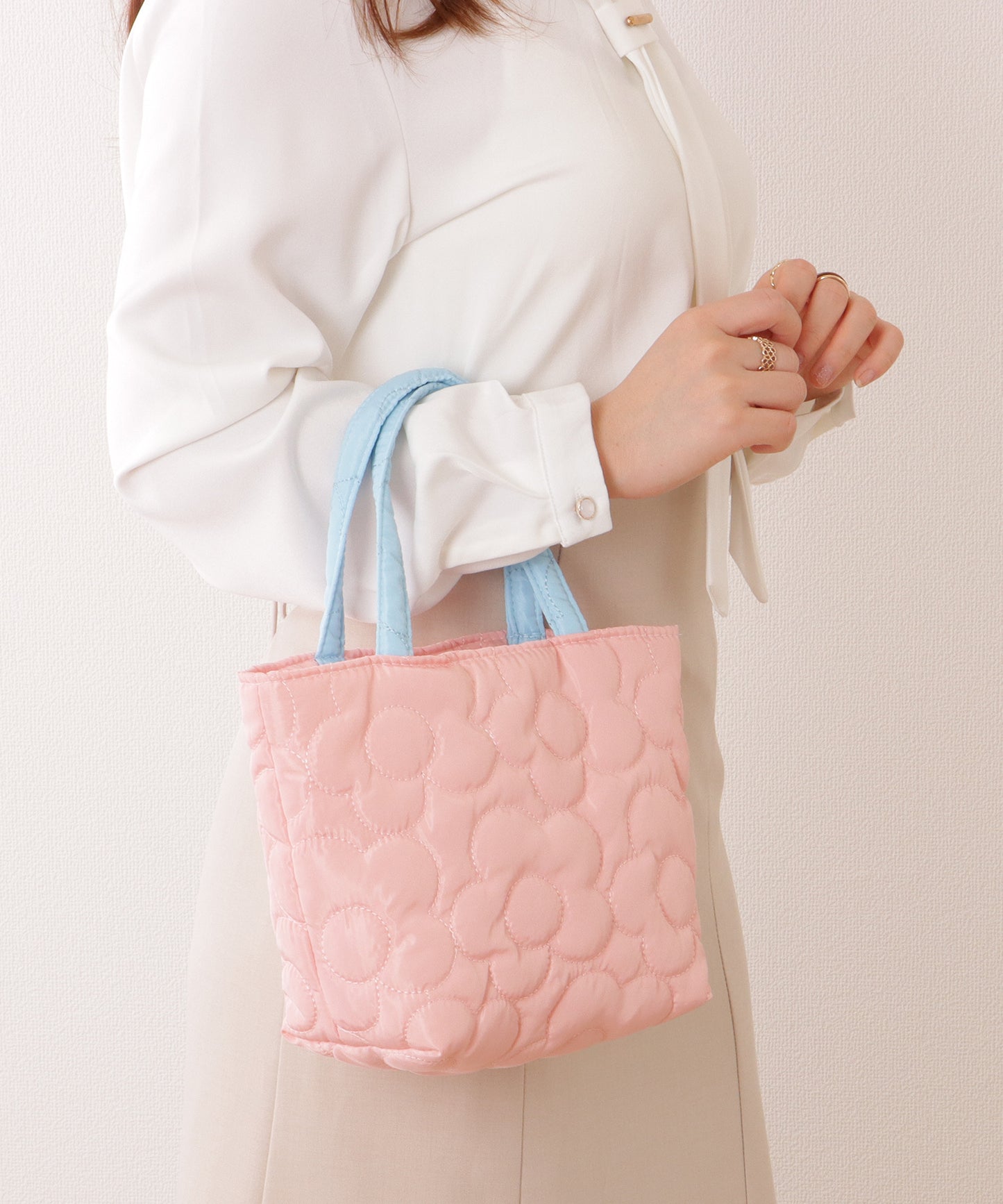 フラワー キルティング ミニ トート バッグ