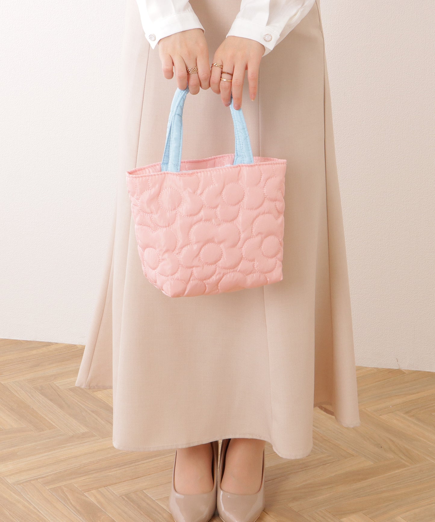 フラワー キルティング ミニ トート バッグ