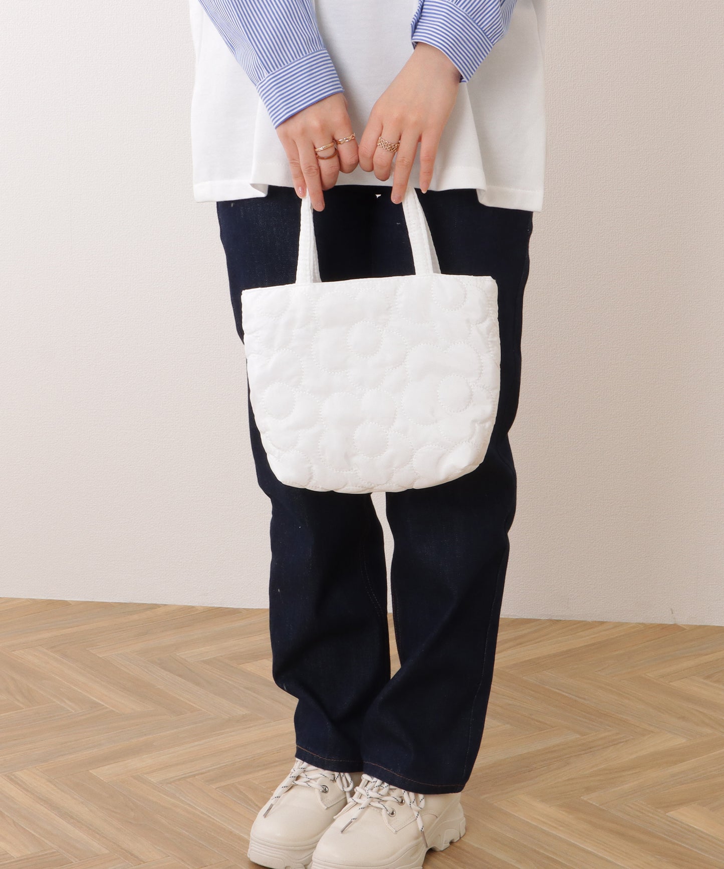 フラワー キルティング ミニ トート バッグ