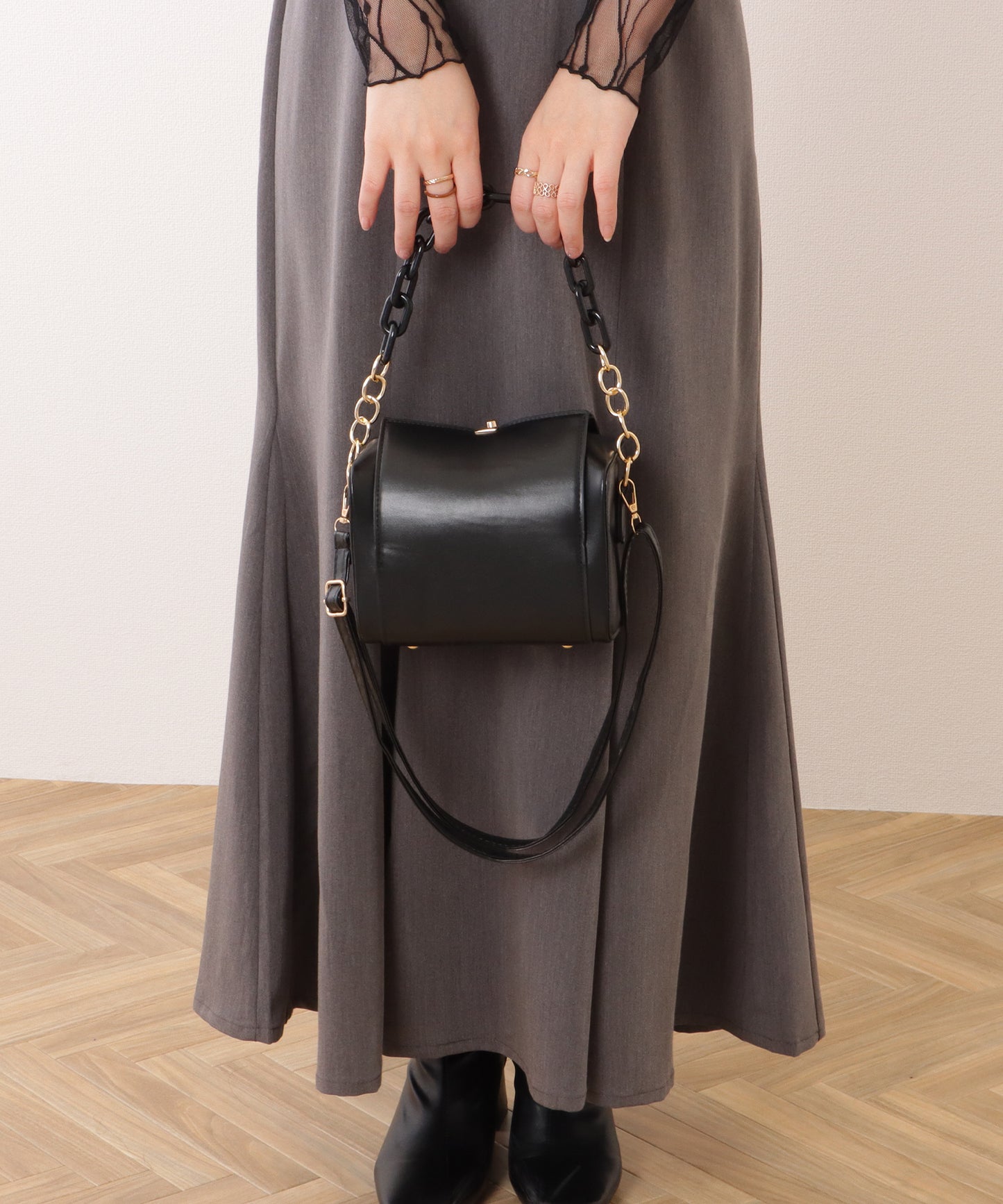 チェーン付き 2WAY コンパクト ボストン バッグ