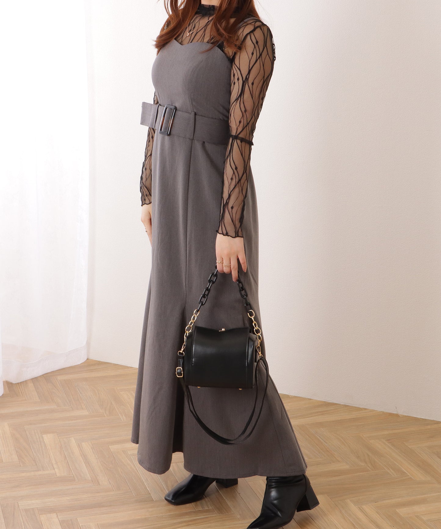 チェーン付き 2WAY コンパクト ボストン バッグ