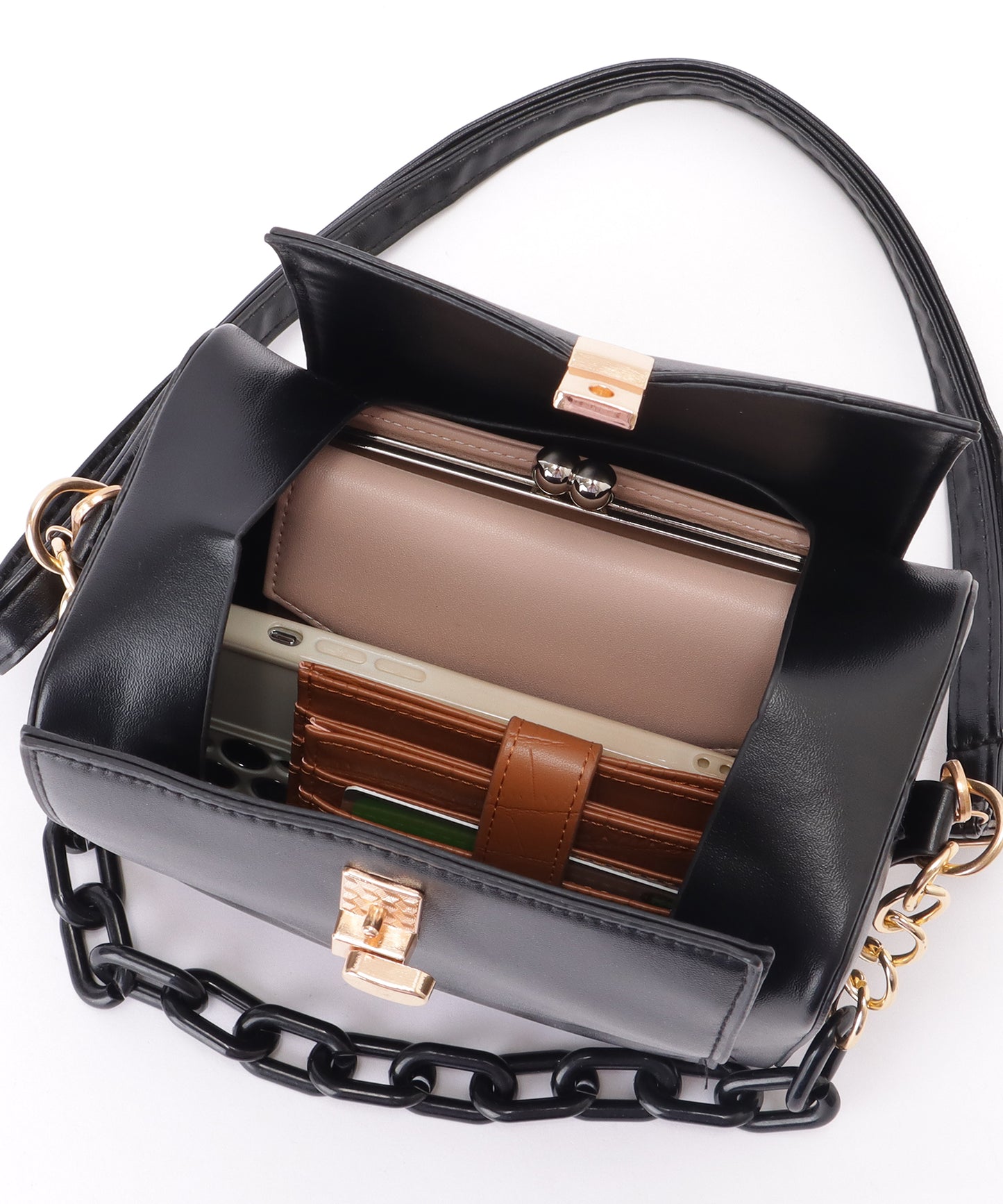 チェーン付き 2WAY コンパクト ボストン バッグ