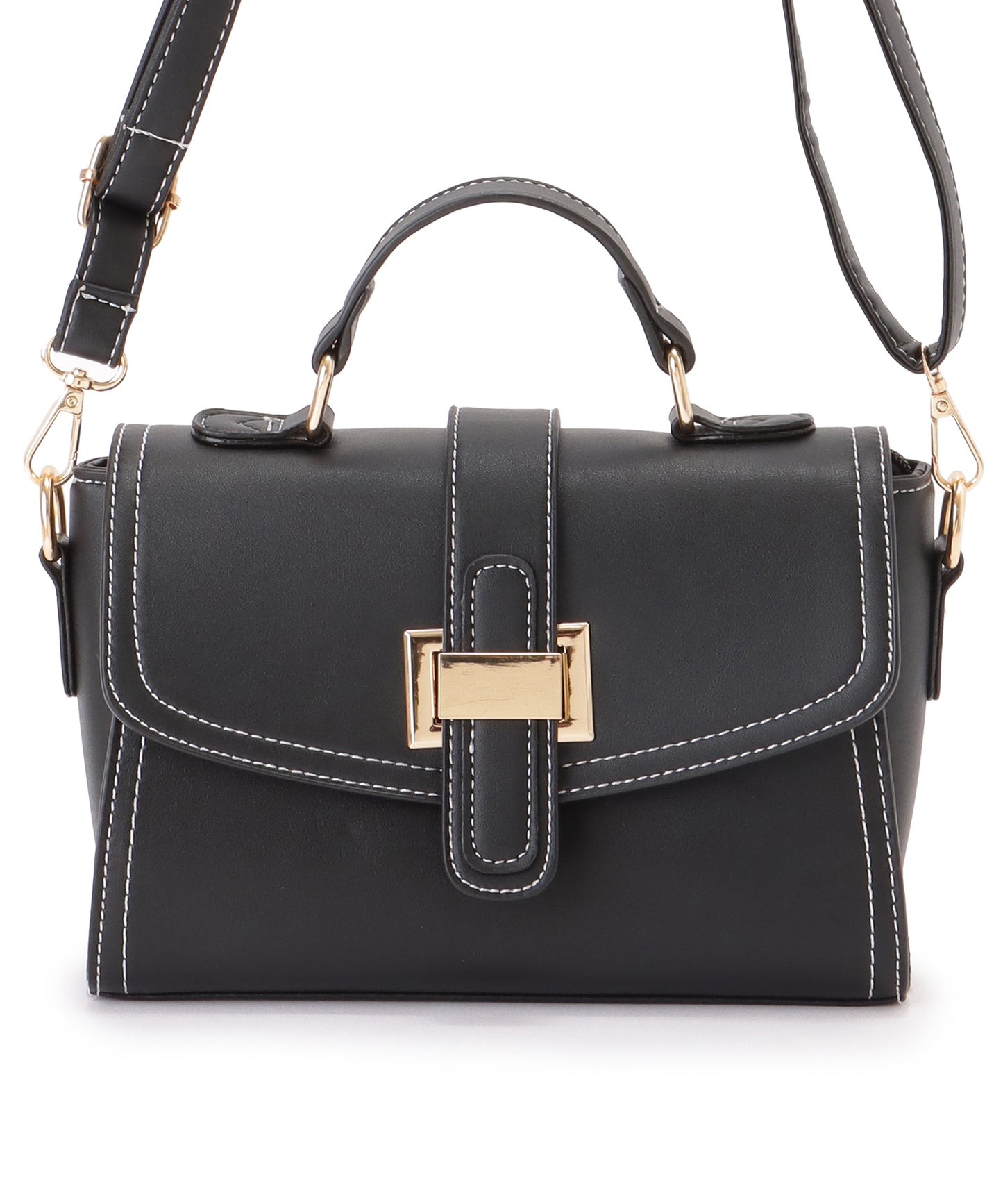 レザー調 コンパクト ステッチ ショルダー バッグ