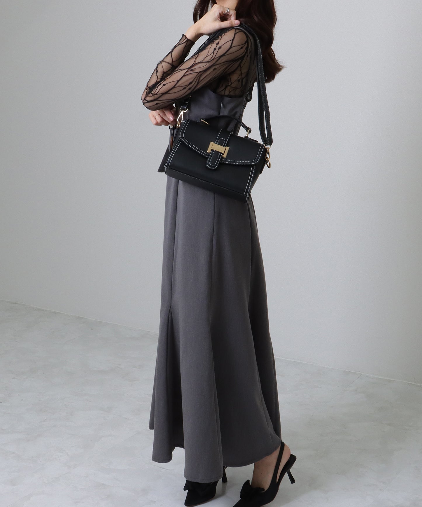 レザー調 コンパクト ステッチ ショルダー バッグ