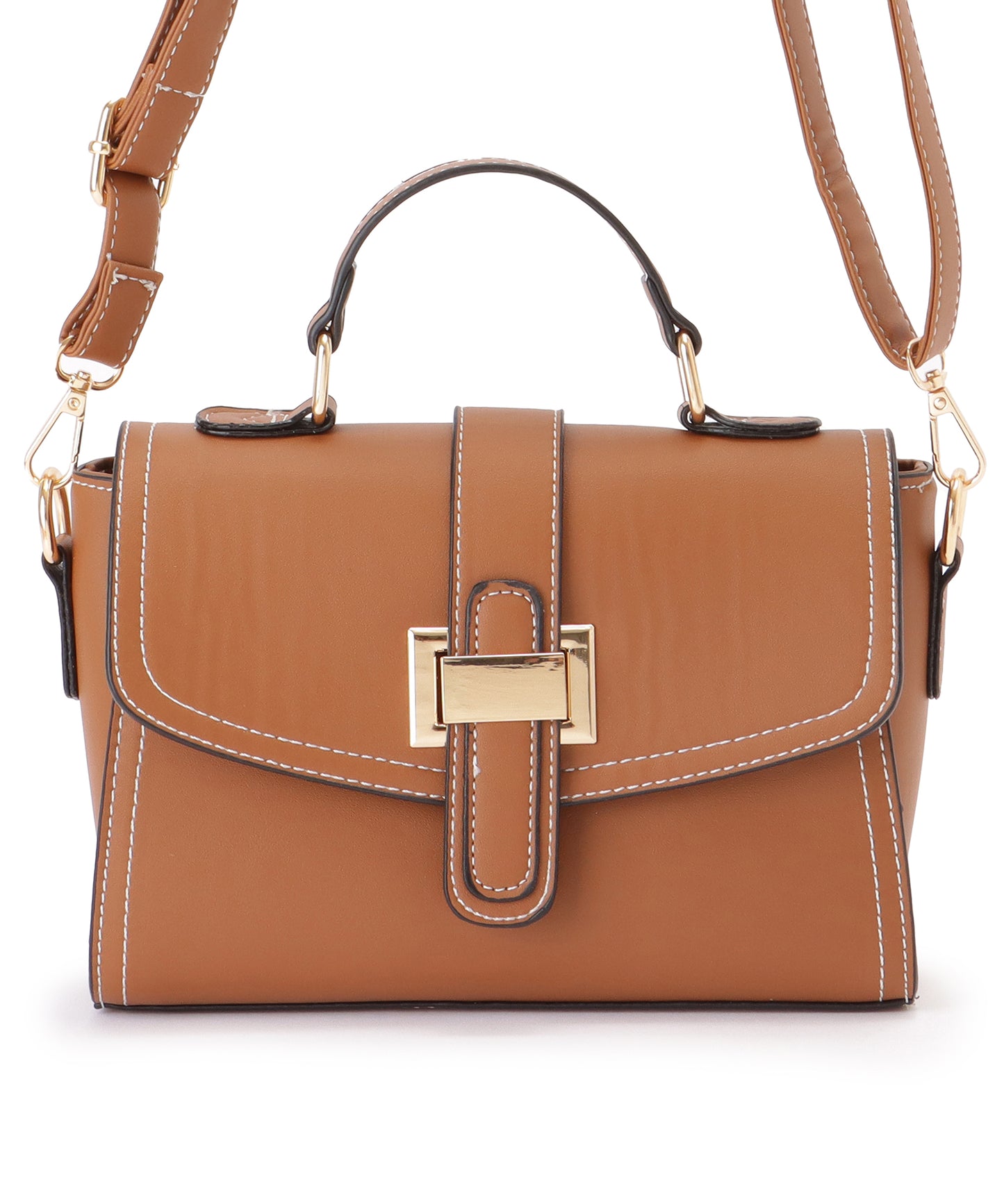 レザー調 コンパクト ステッチ ショルダー バッグ