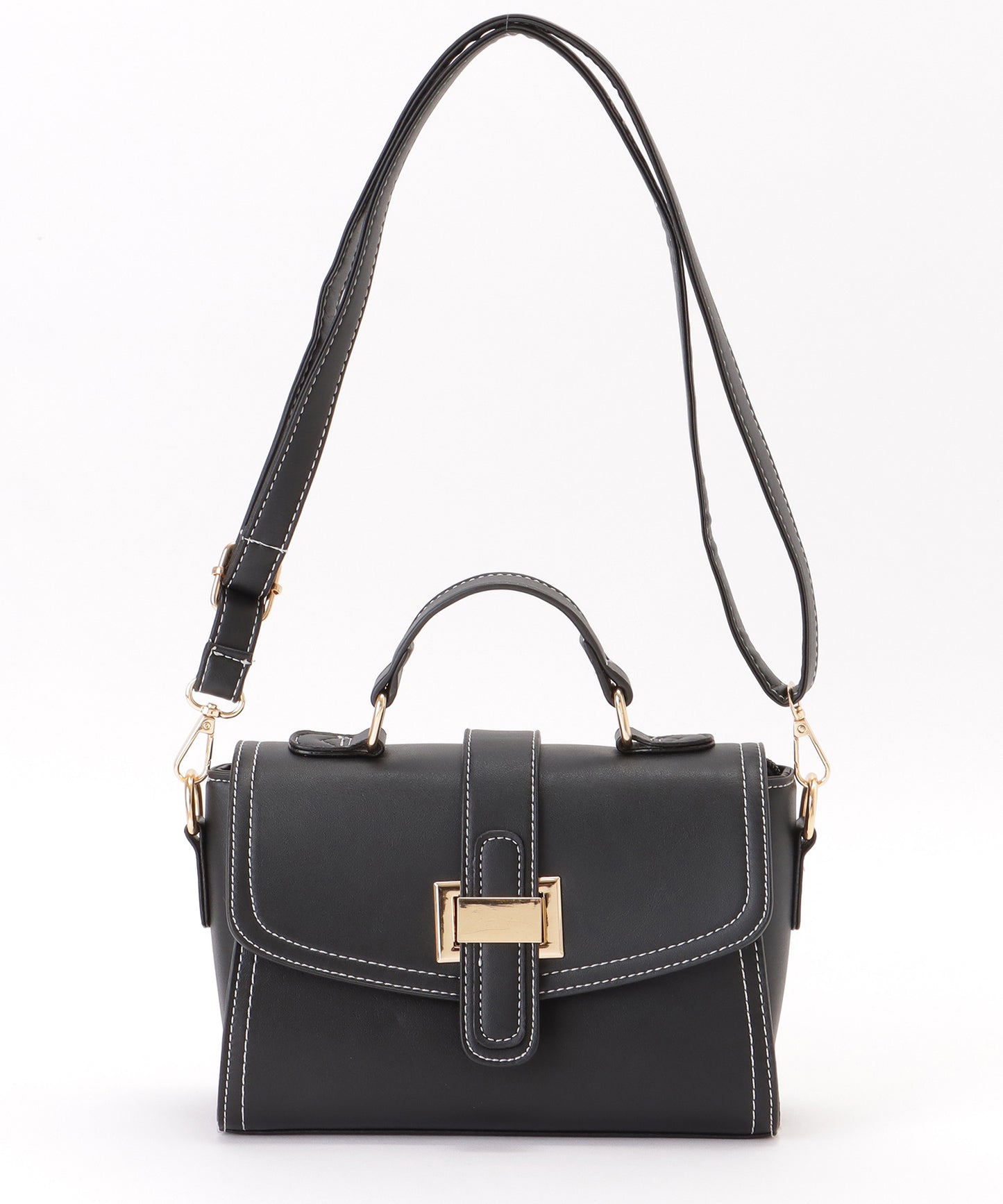 レザー調 コンパクト ステッチ ショルダー バッグ