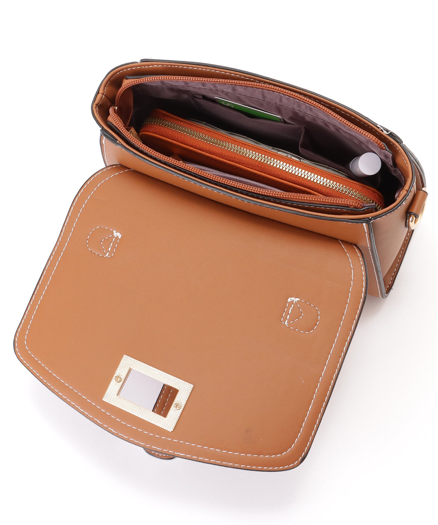 レザー調 コンパクト ステッチ ショルダー バッグ