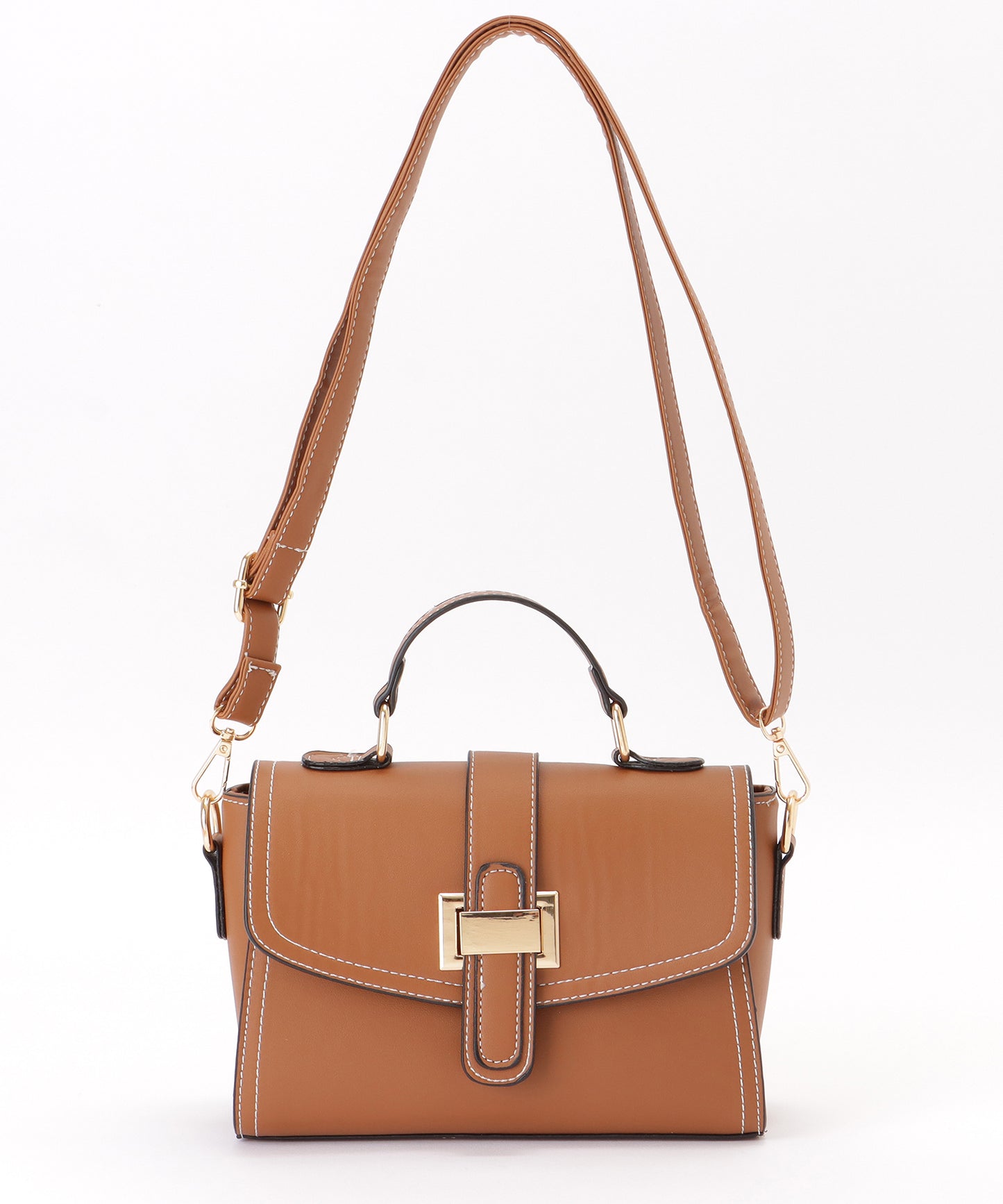 レザー調 コンパクト ステッチ ショルダー バッグ