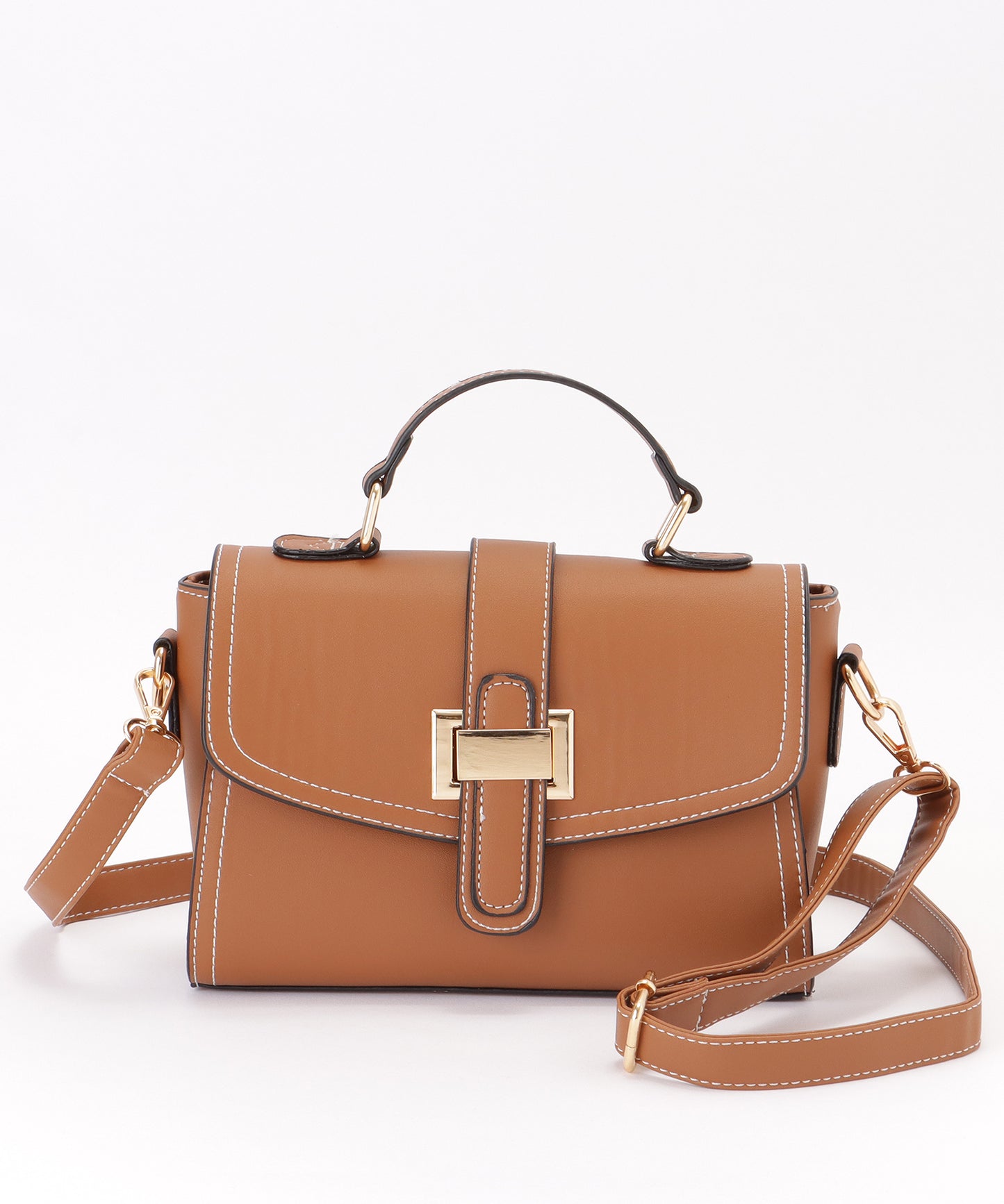 レザー調 コンパクト ステッチ ショルダー バッグ