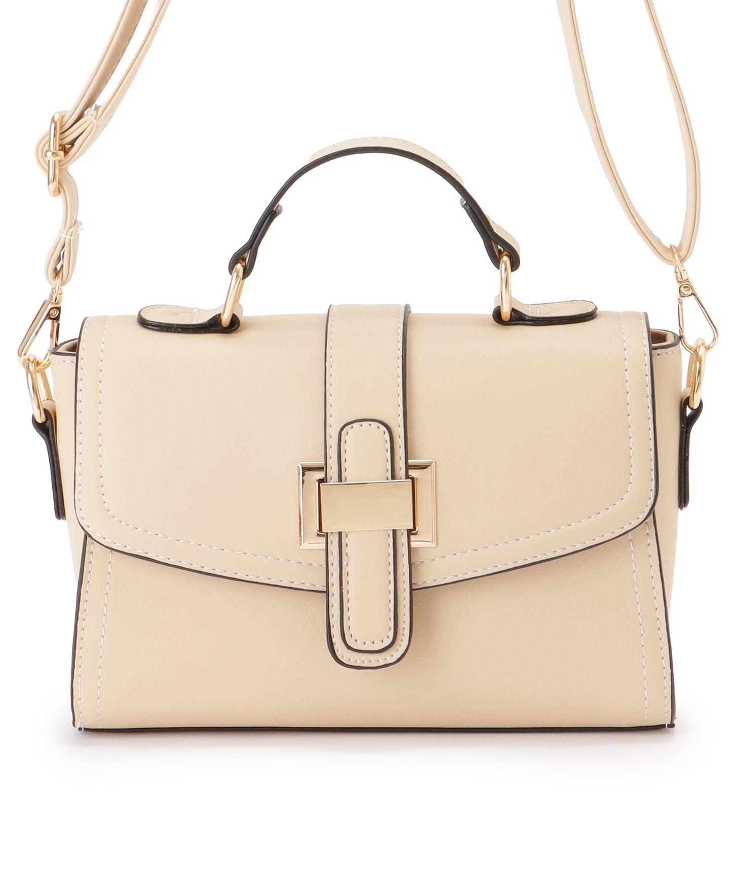 レザー調 コンパクト ステッチ ショルダー バッグ