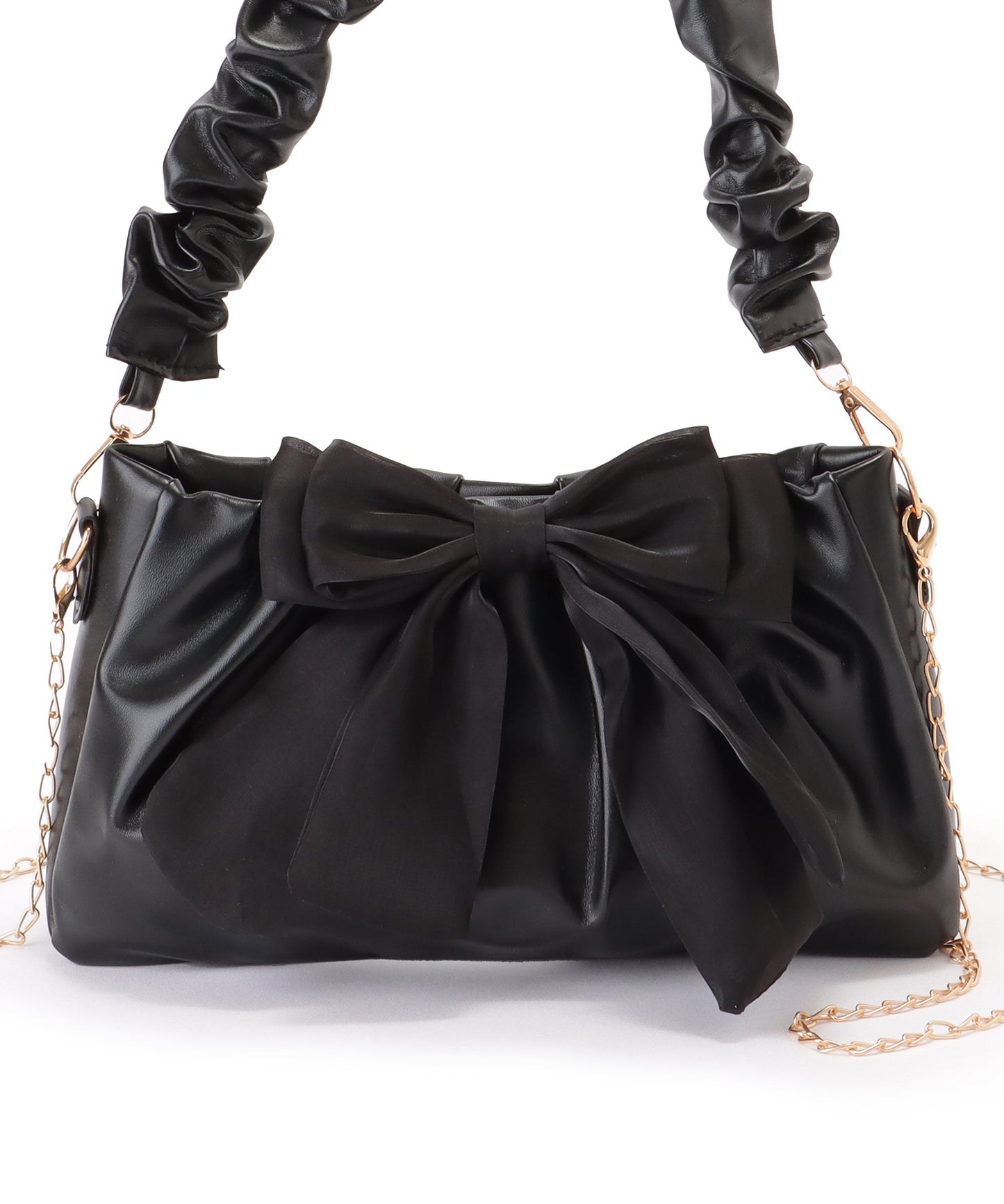 チェーン付き 2WAY ビッグリボン ギャザー ショルダーバッグ