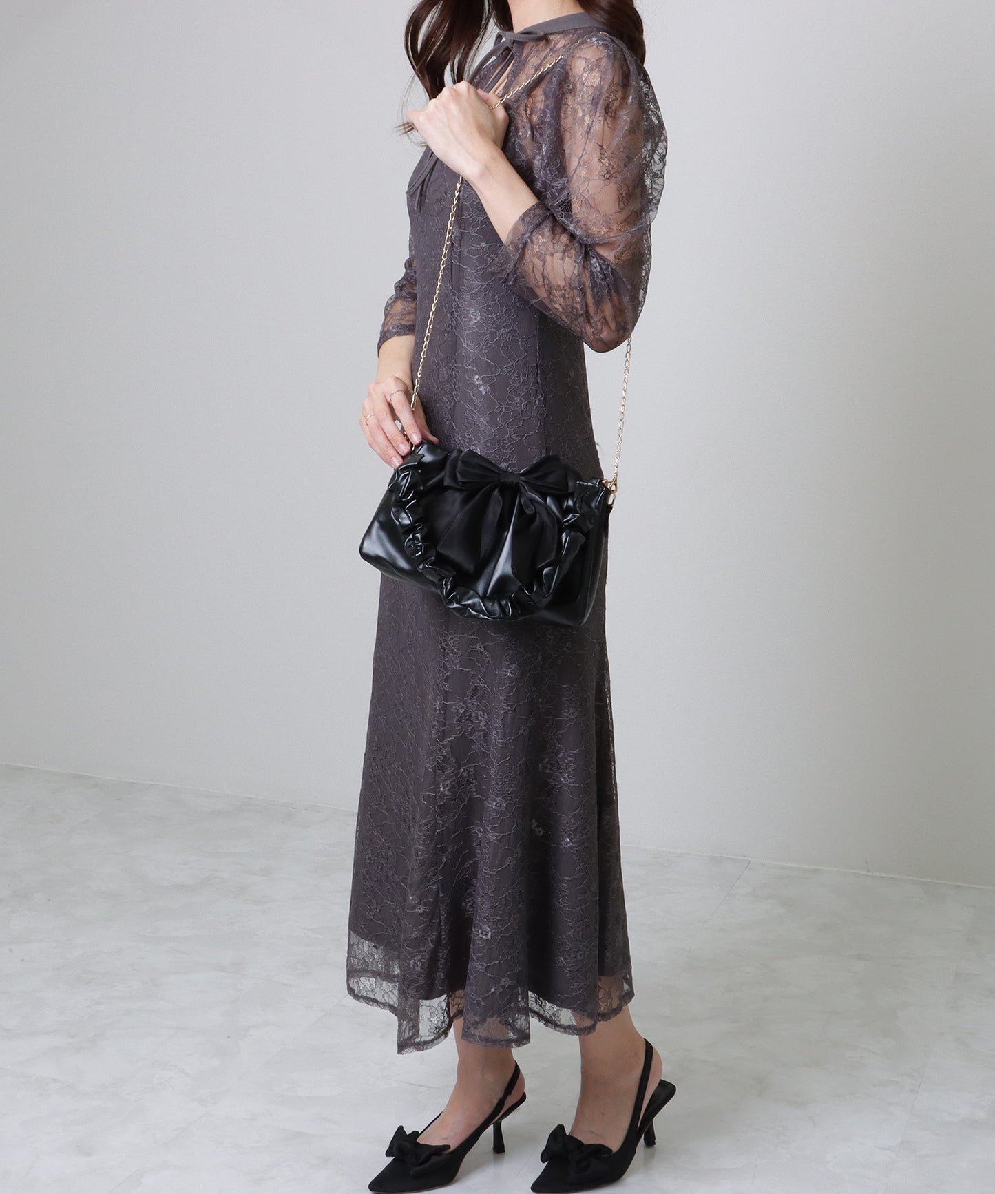 チェーン付き 2WAY ビッグリボン ギャザー ショルダーバッグ