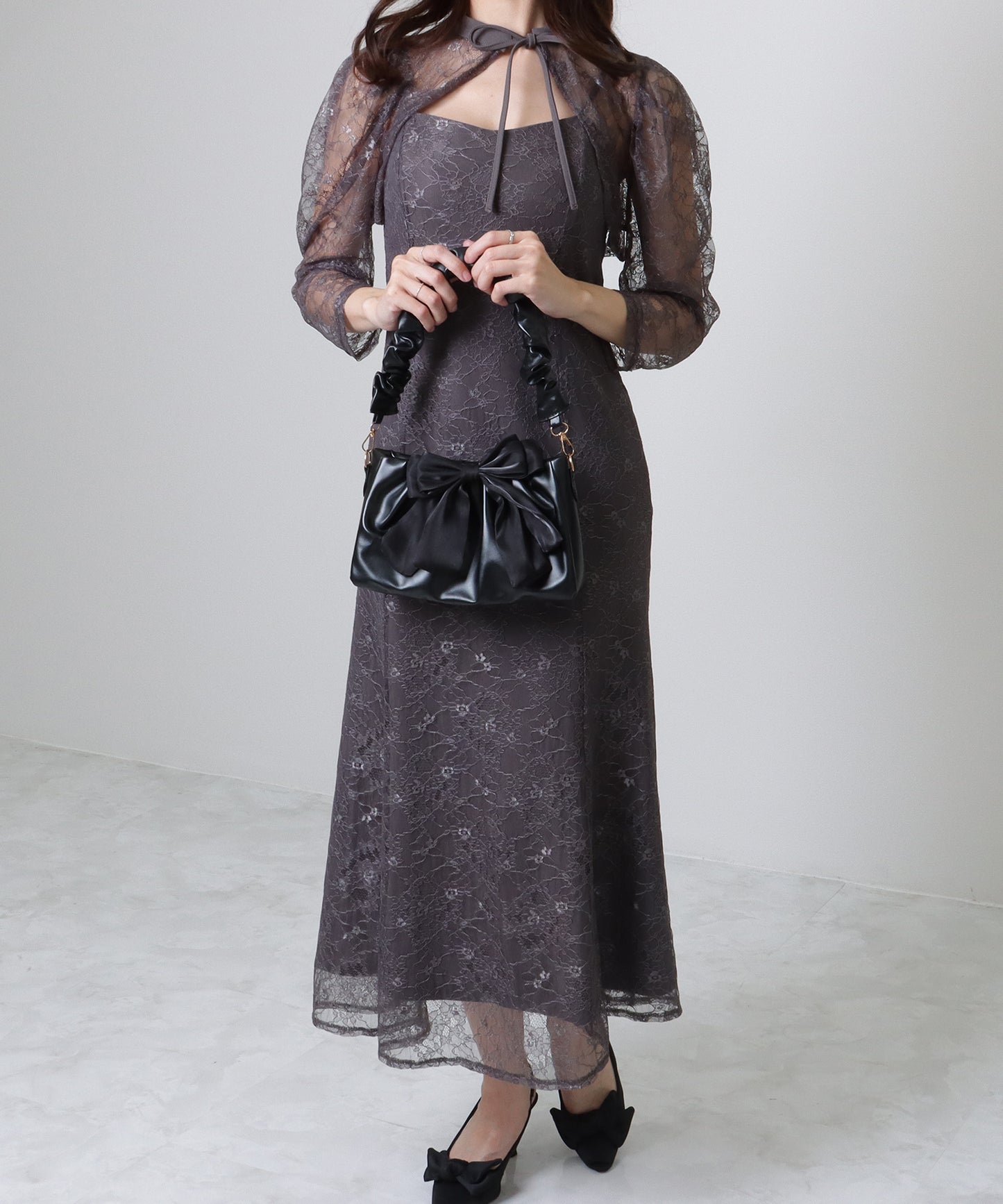 チェーン付き 2WAY ビッグリボン ギャザー ショルダーバッグ