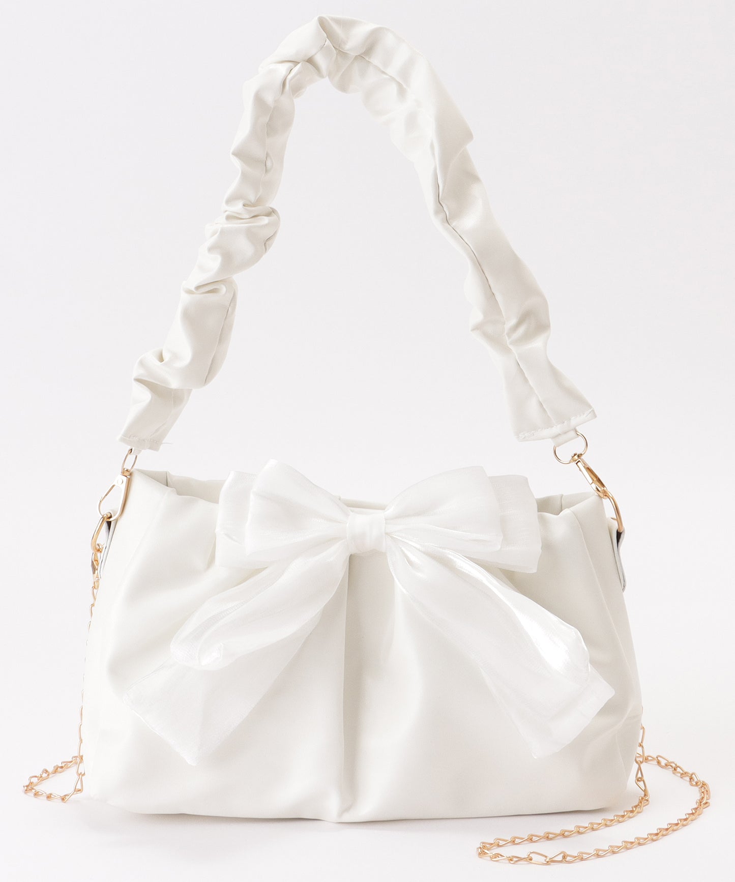 チェーン付き 2WAY ビッグリボン ギャザー ショルダーバッグ