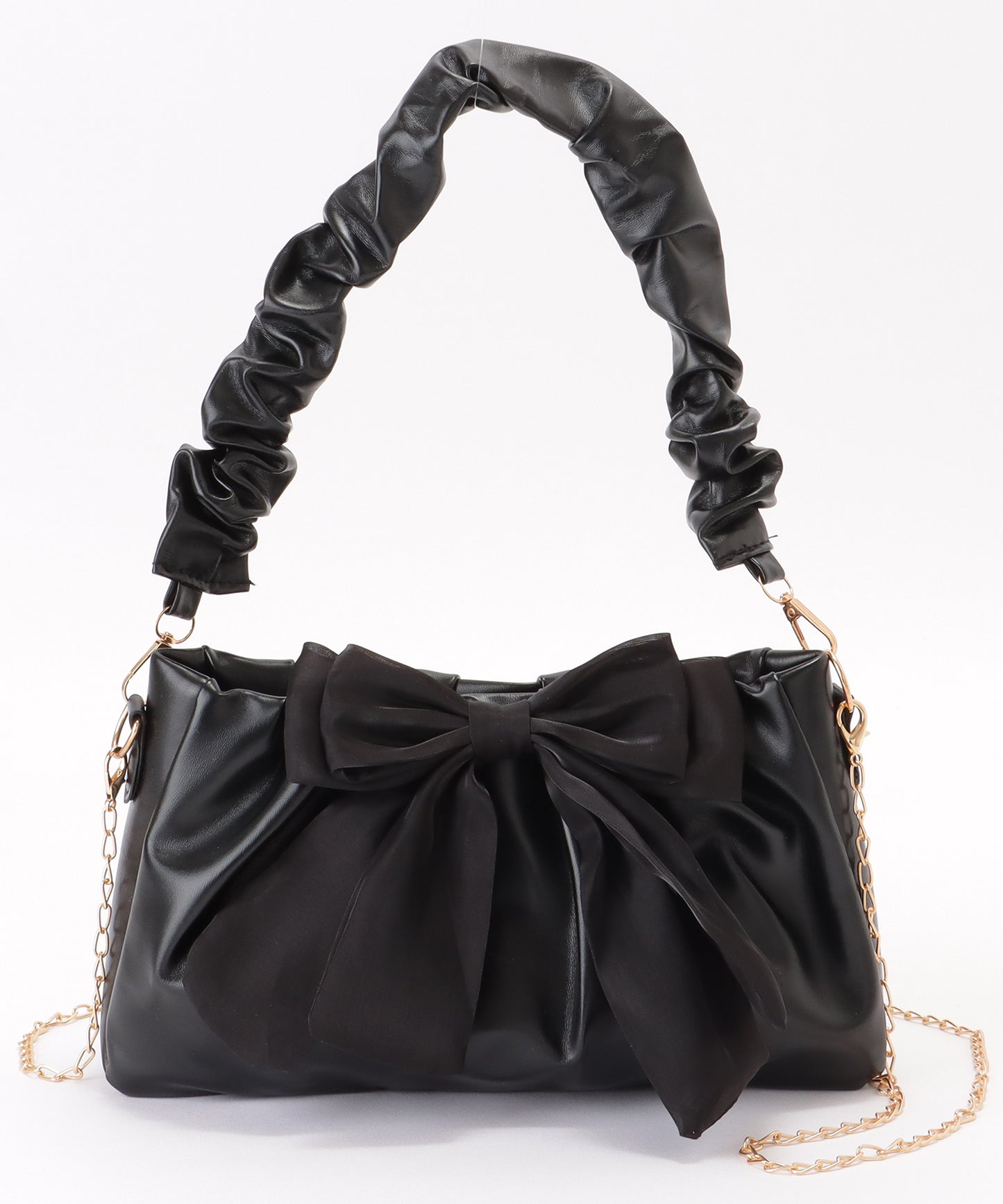 チェーン付き 2WAY ビッグリボン ギャザー ショルダーバッグ
