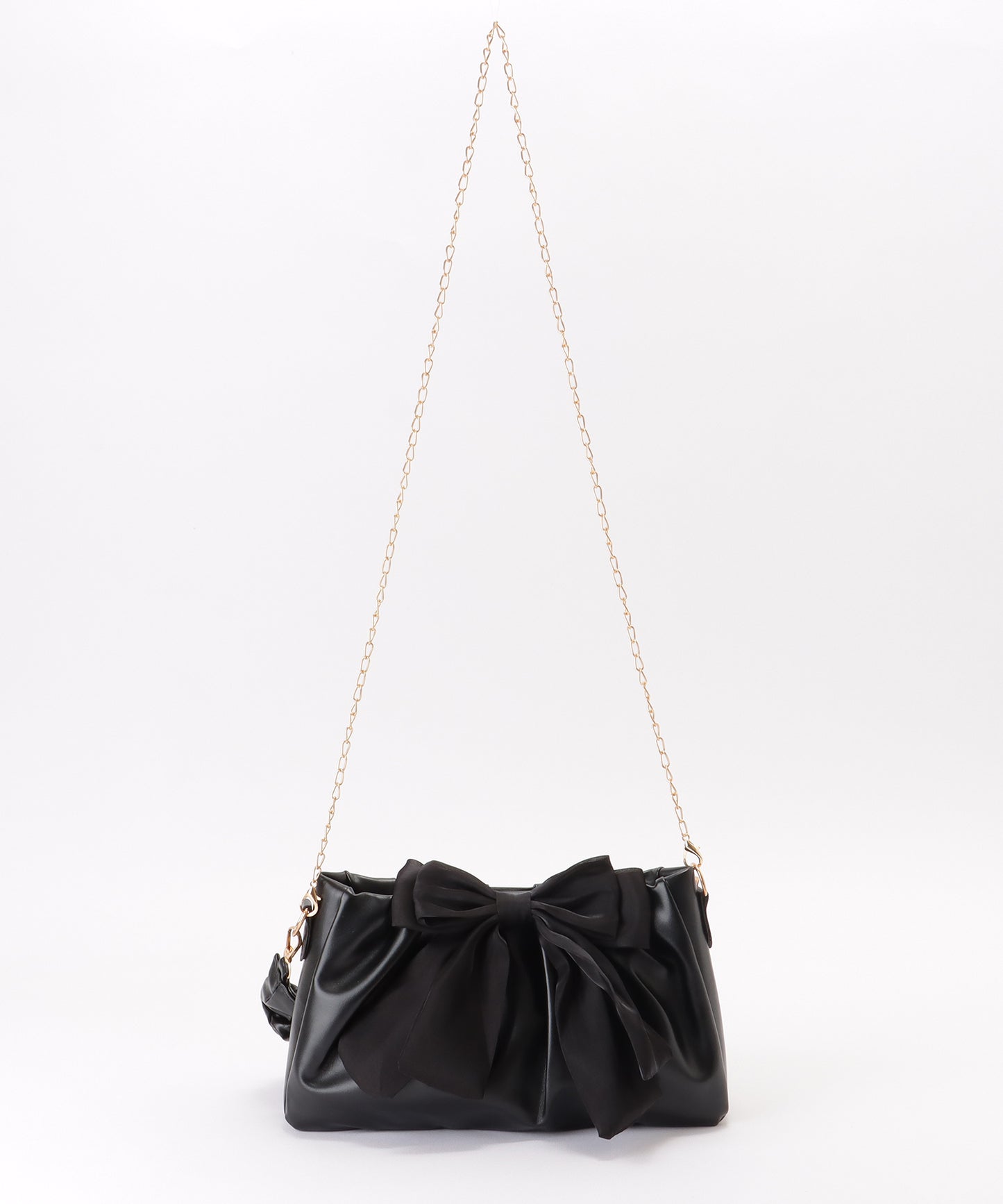 チェーン付き 2WAY ビッグリボン ギャザー ショルダーバッグ