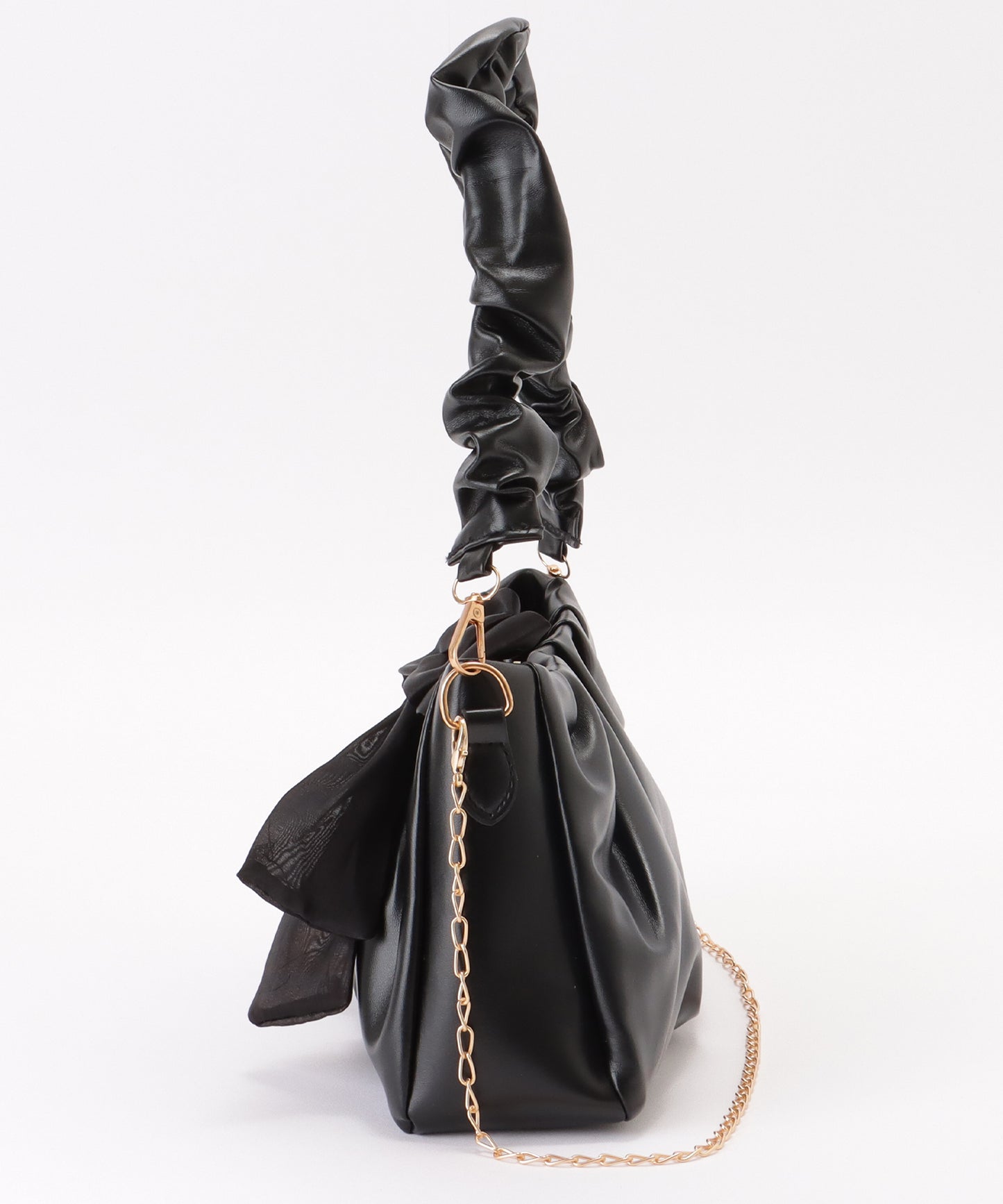 チェーン付き 2WAY ビッグリボン ギャザー ショルダーバッグ