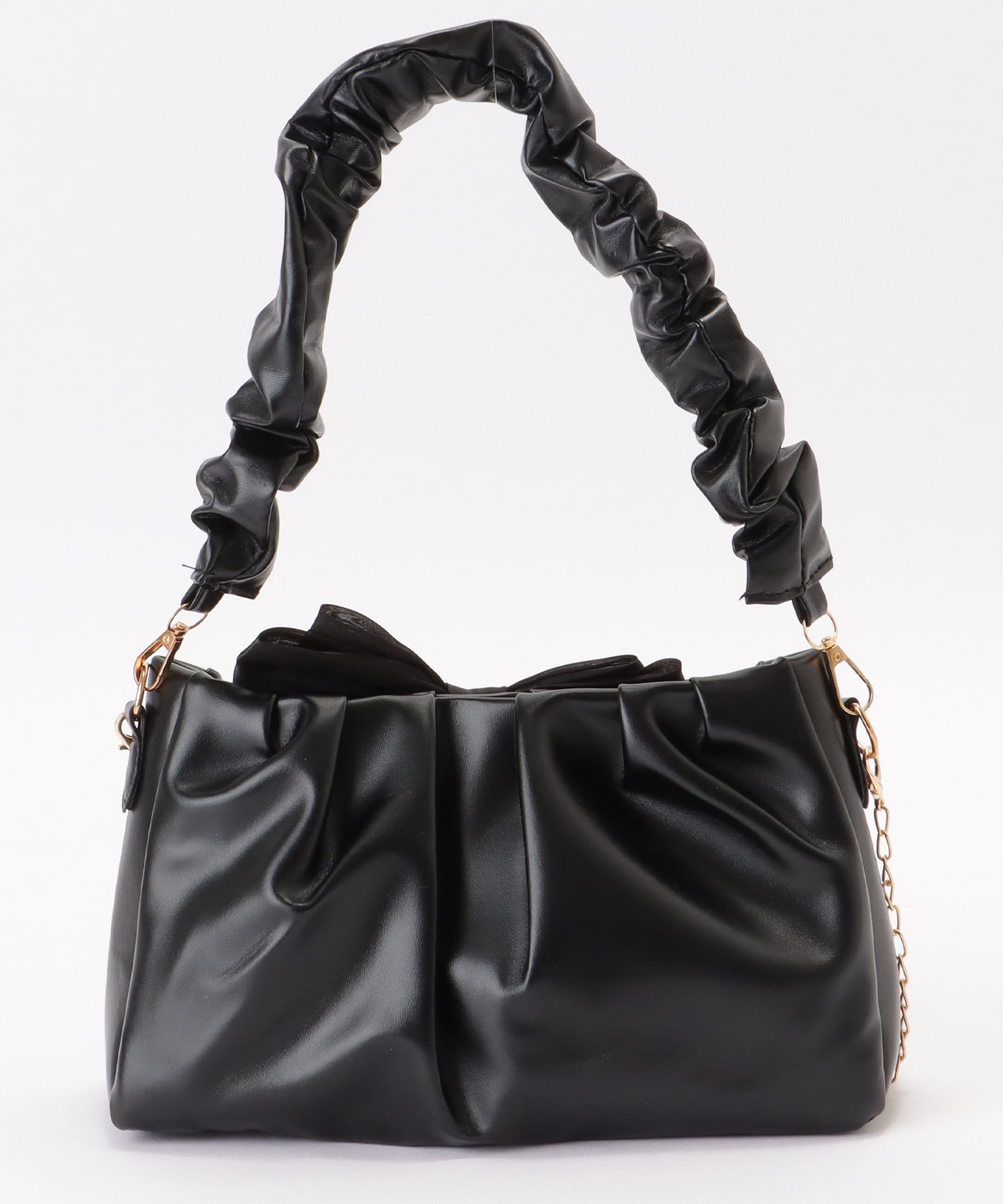 チェーン付き 2WAY ビッグリボン ギャザー ショルダーバッグ