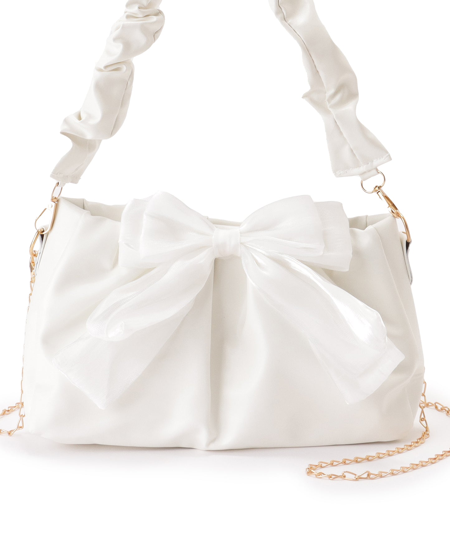 チェーン付き 2WAY ビッグリボン ギャザー ショルダーバッグ