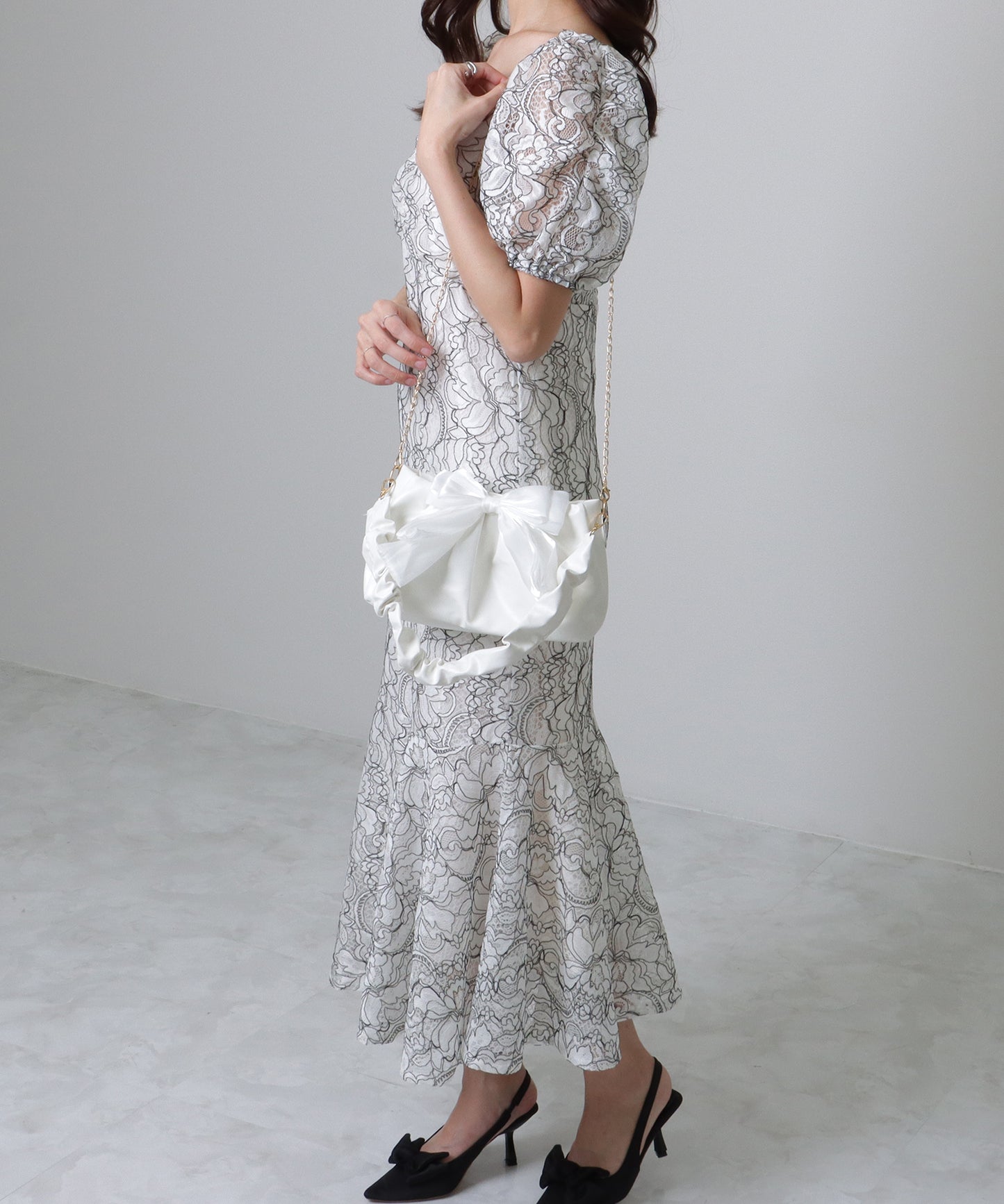 チェーン付き 2WAY ビッグリボン ギャザー ショルダーバッグ