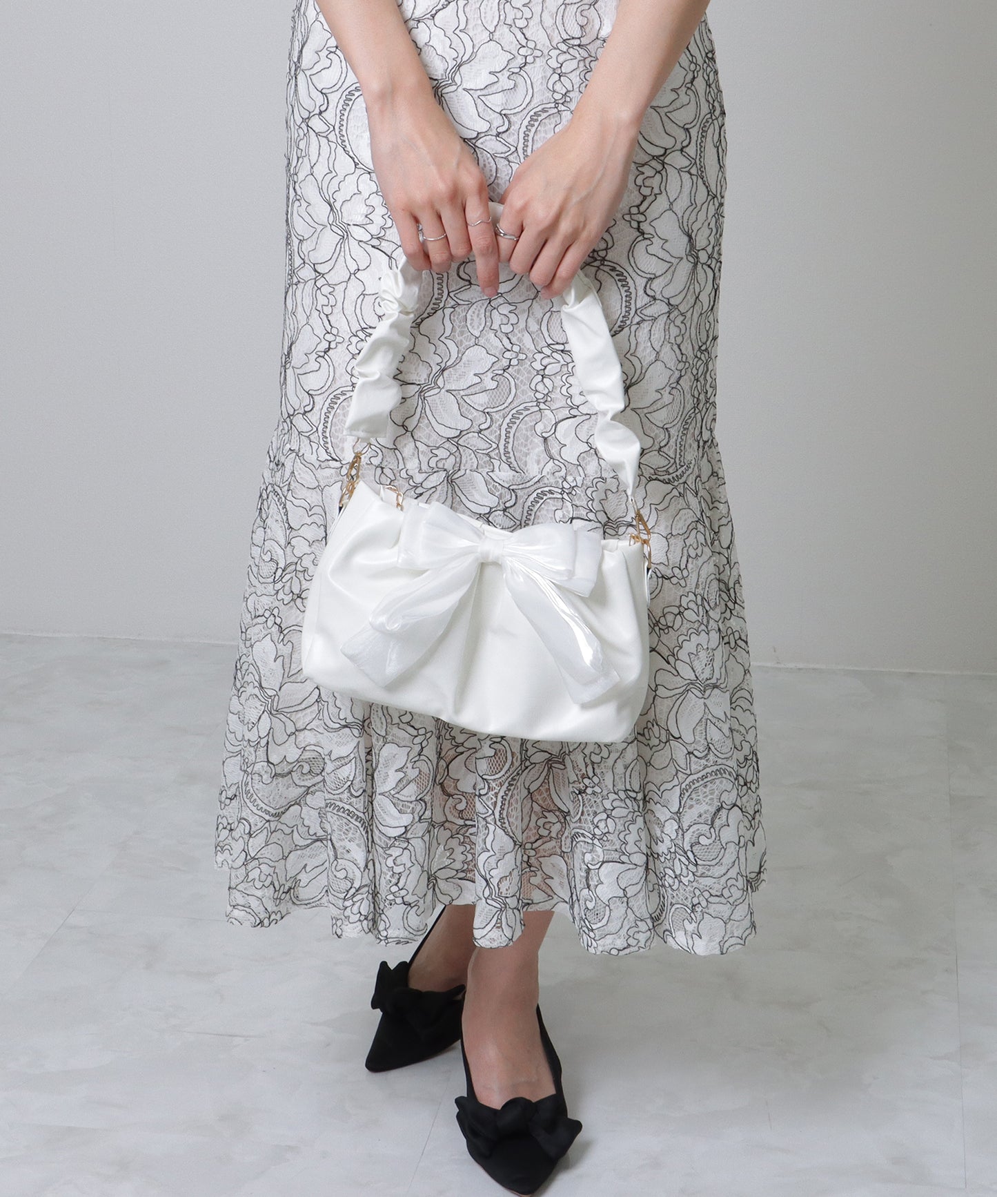 チェーン付き 2WAY ビッグリボン ギャザー ショルダーバッグ