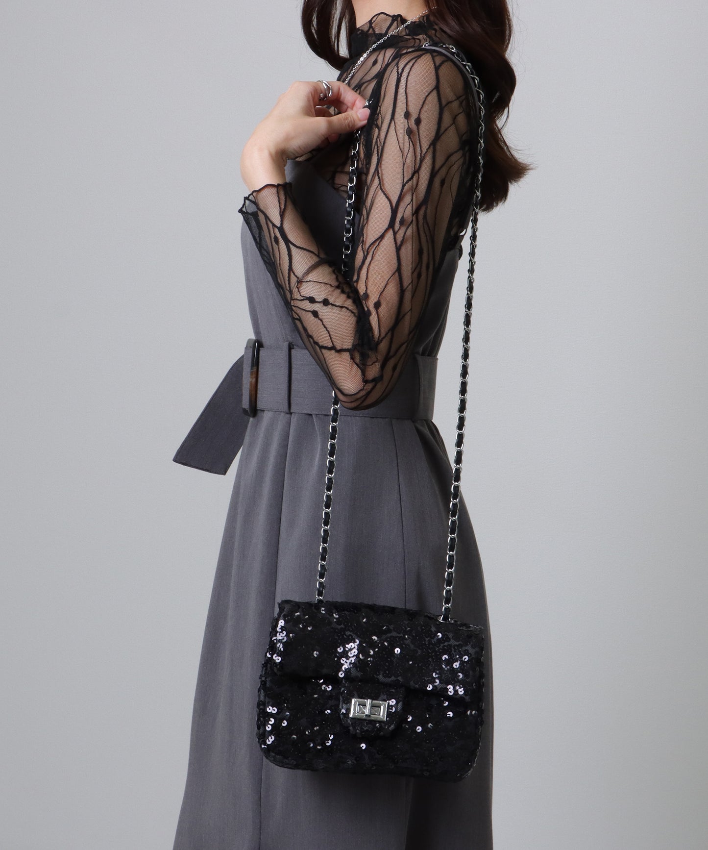 スパンコール フラップ ミニ ショルダー バッグ