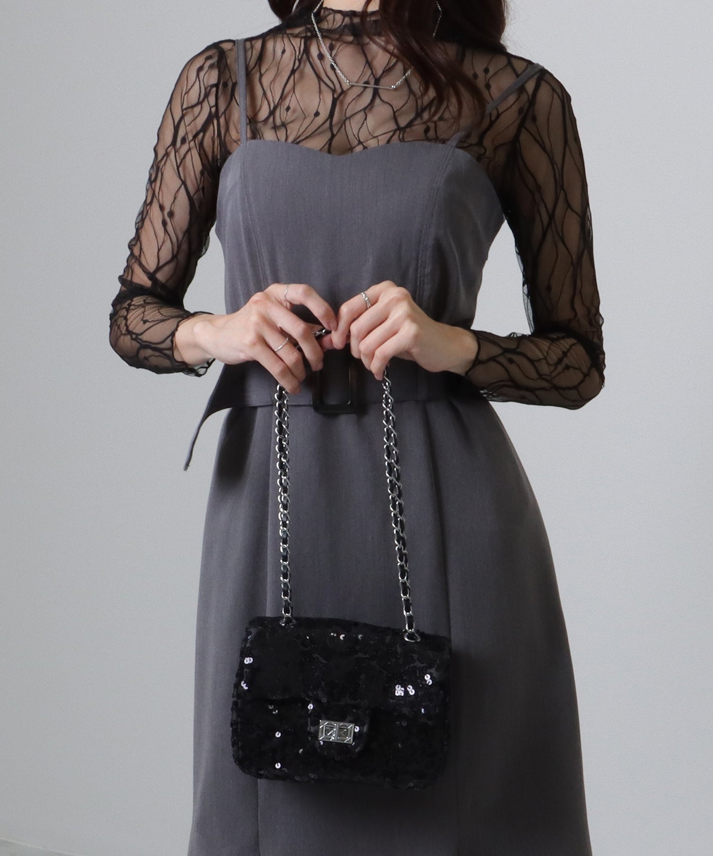 スパンコール フラップ ミニ ショルダー バッグ