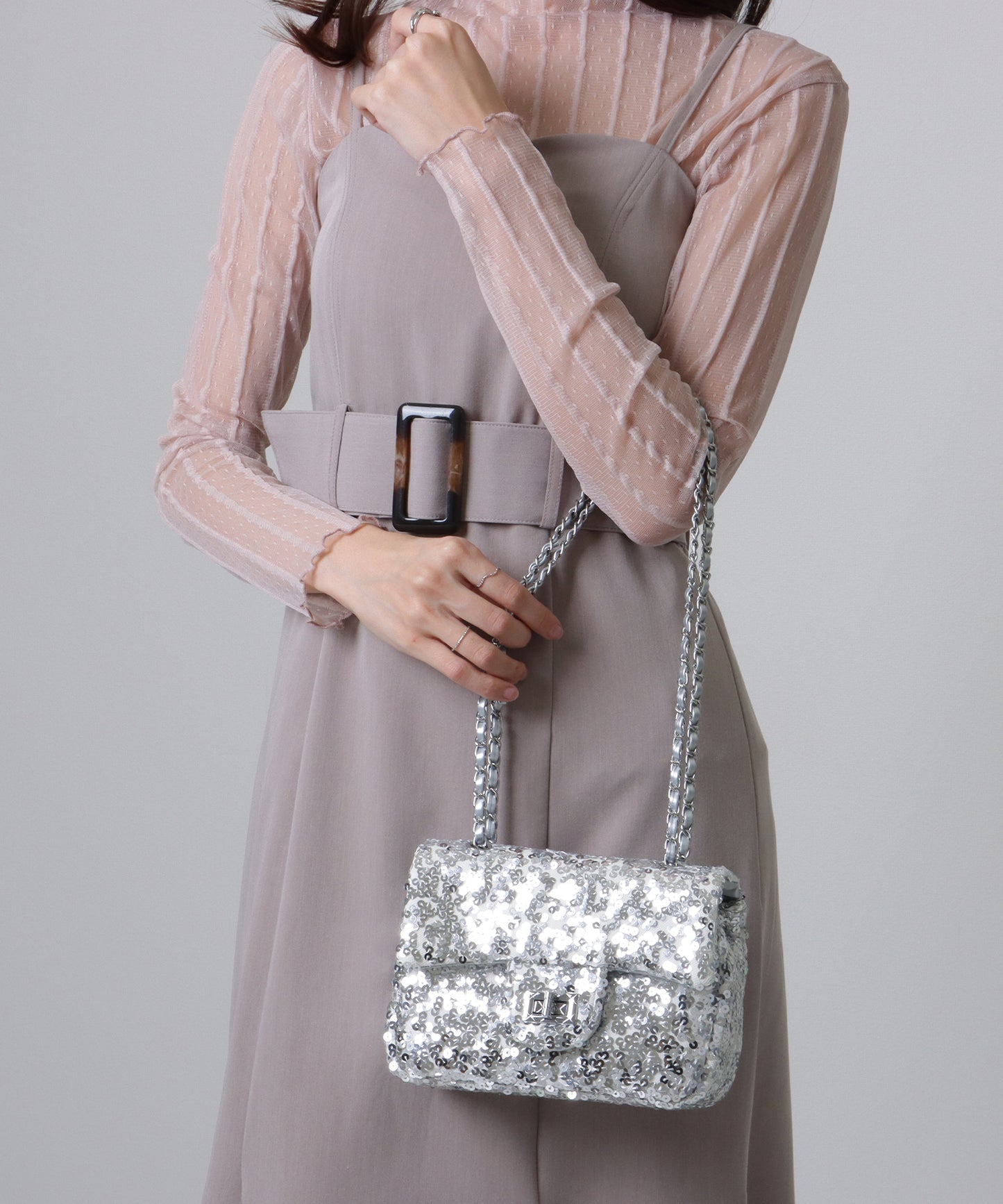 スパンコール フラップ ミニ ショルダー バッグ