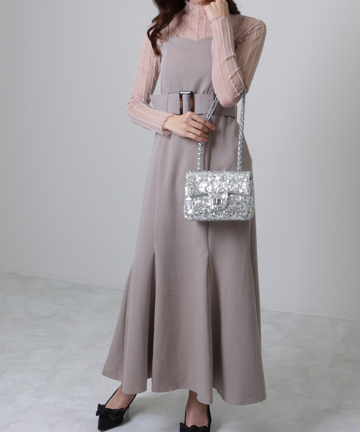 スパンコール フラップ ミニ ショルダー バッグ