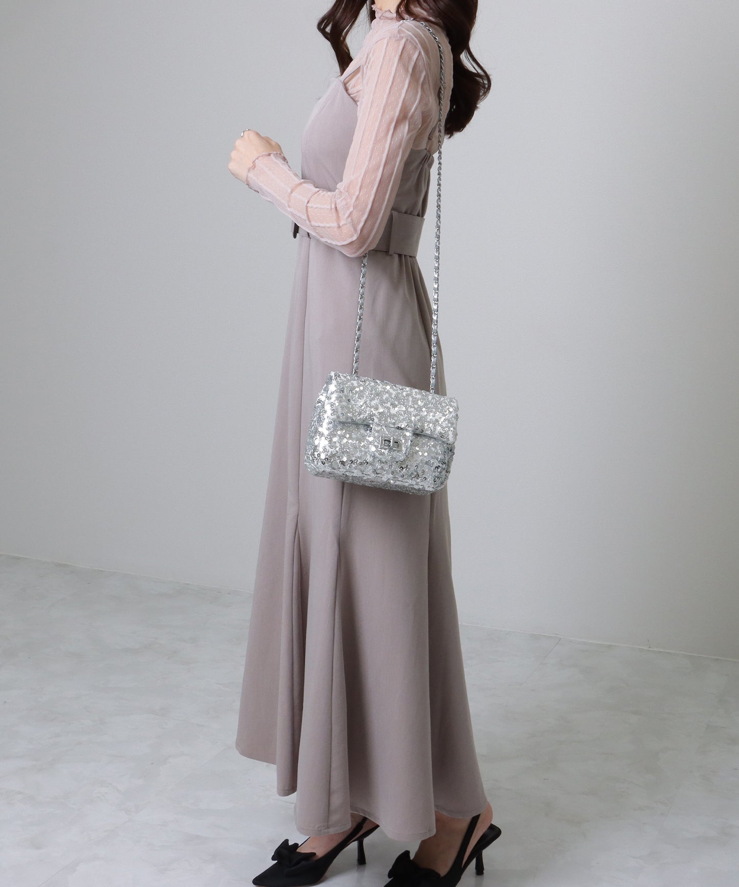 スパンコール フラップ ミニ ショルダー バッグ