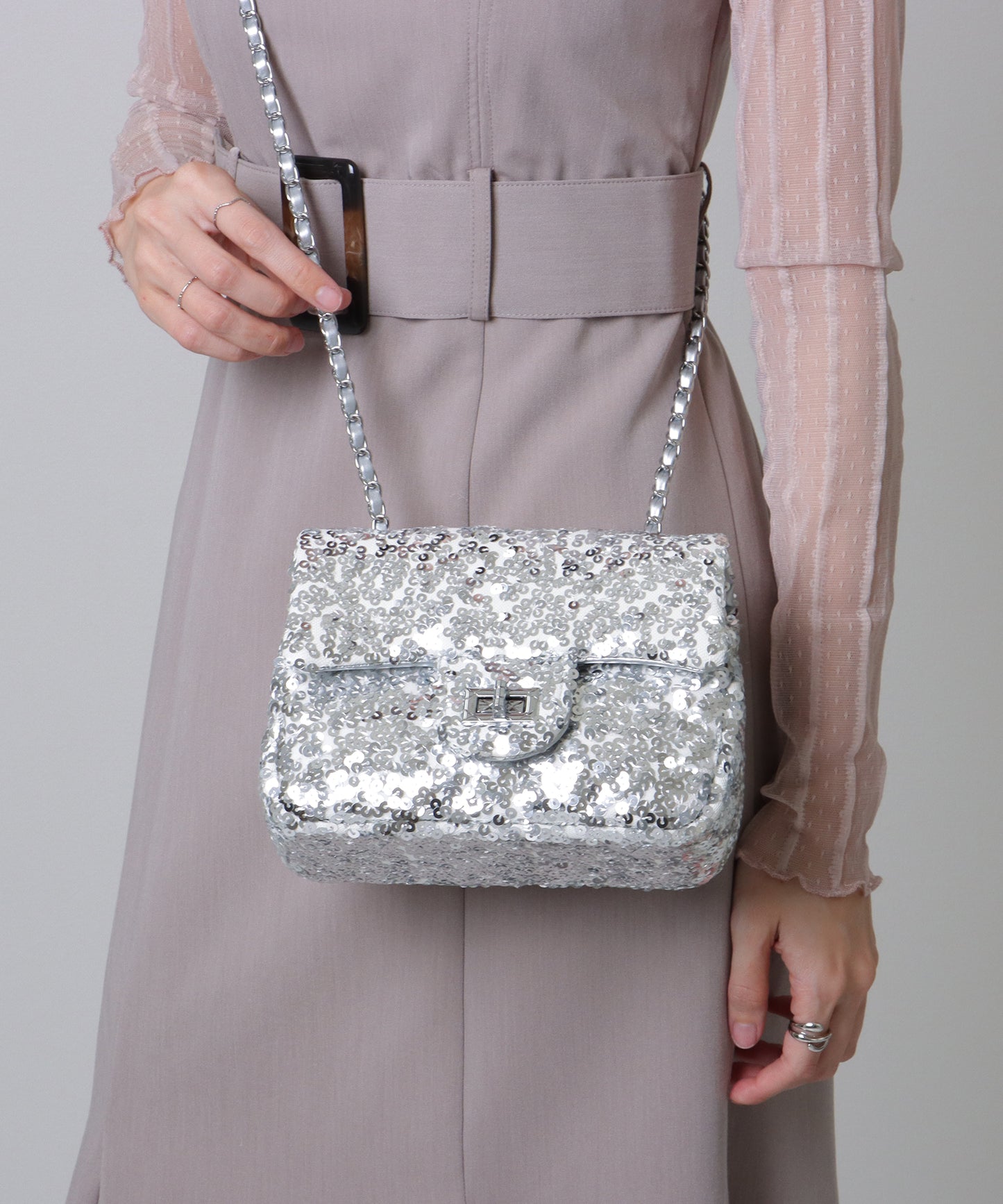 スパンコール フラップ ミニ ショルダー バッグ