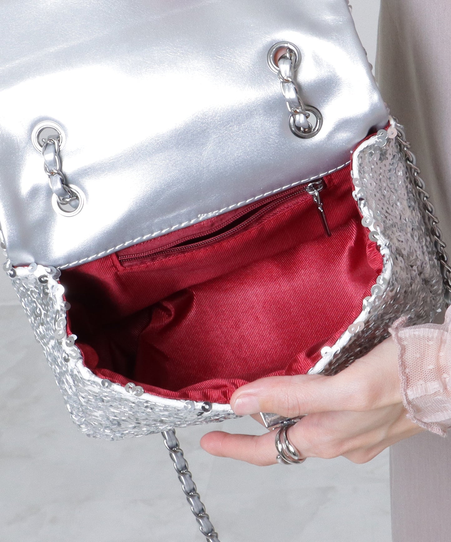 スパンコール フラップ ミニ ショルダー バッグ