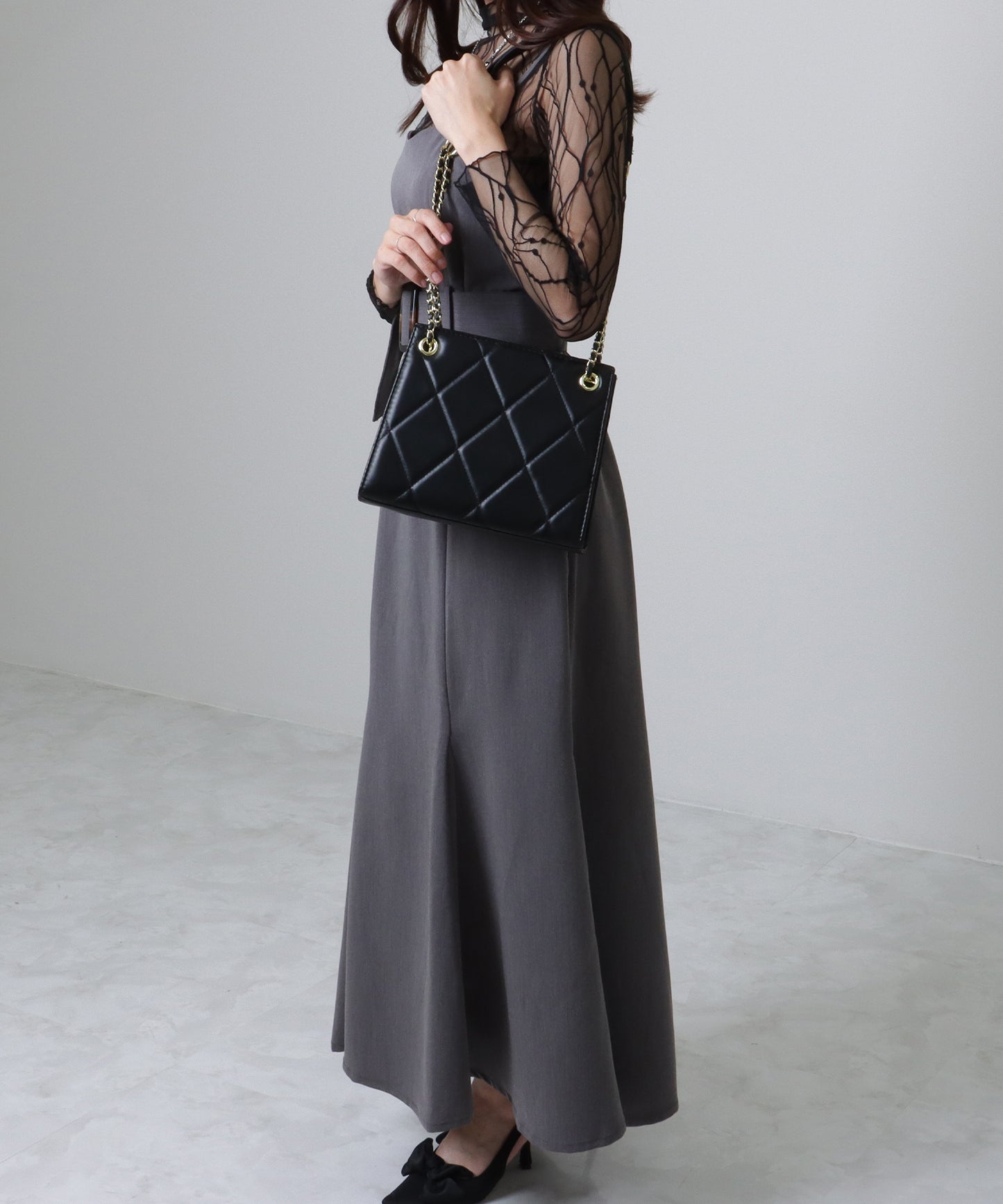 レザー調 スクエア キルティング チェーン バッグ