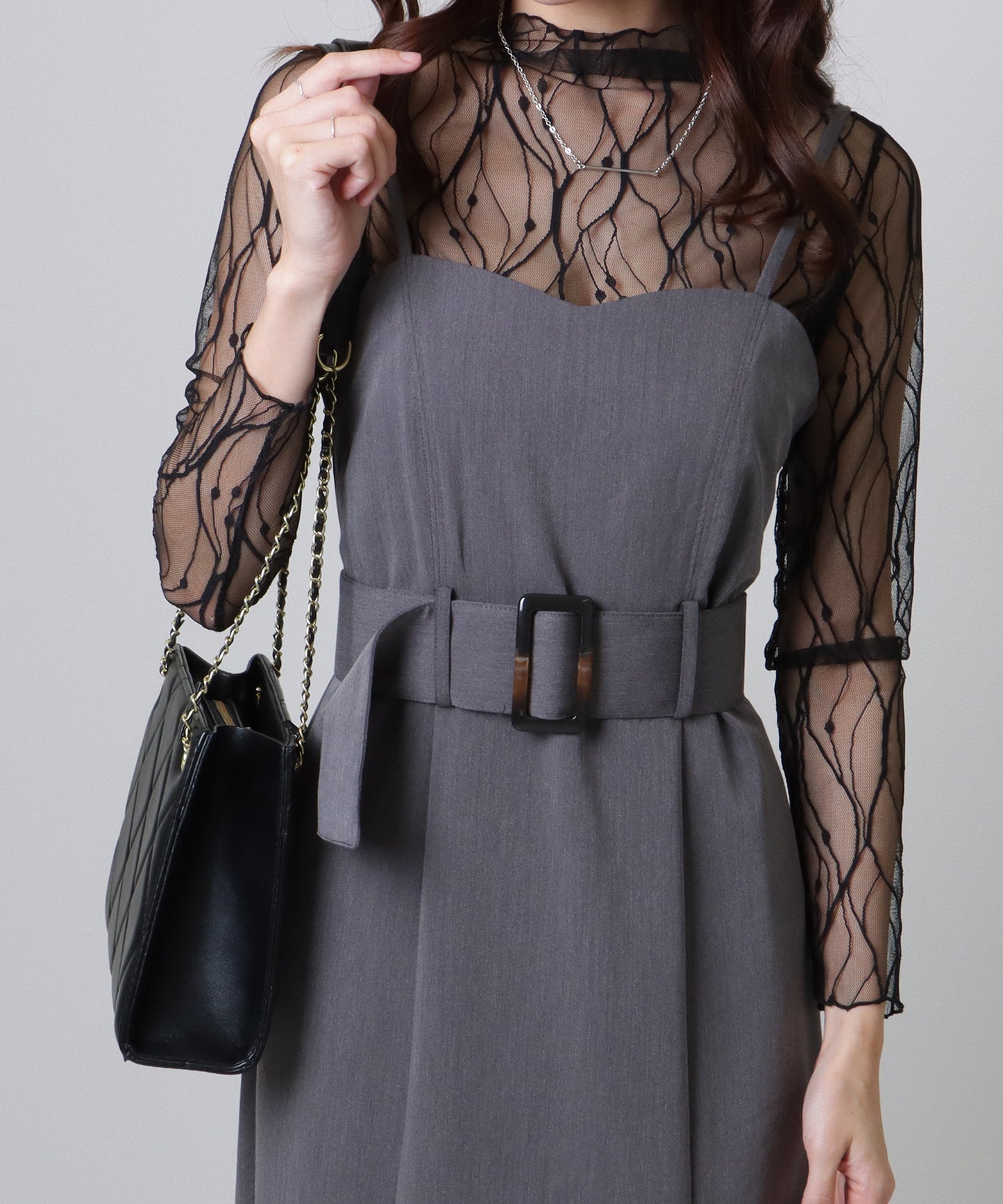 レザー調 スクエア キルティング チェーン バッグ