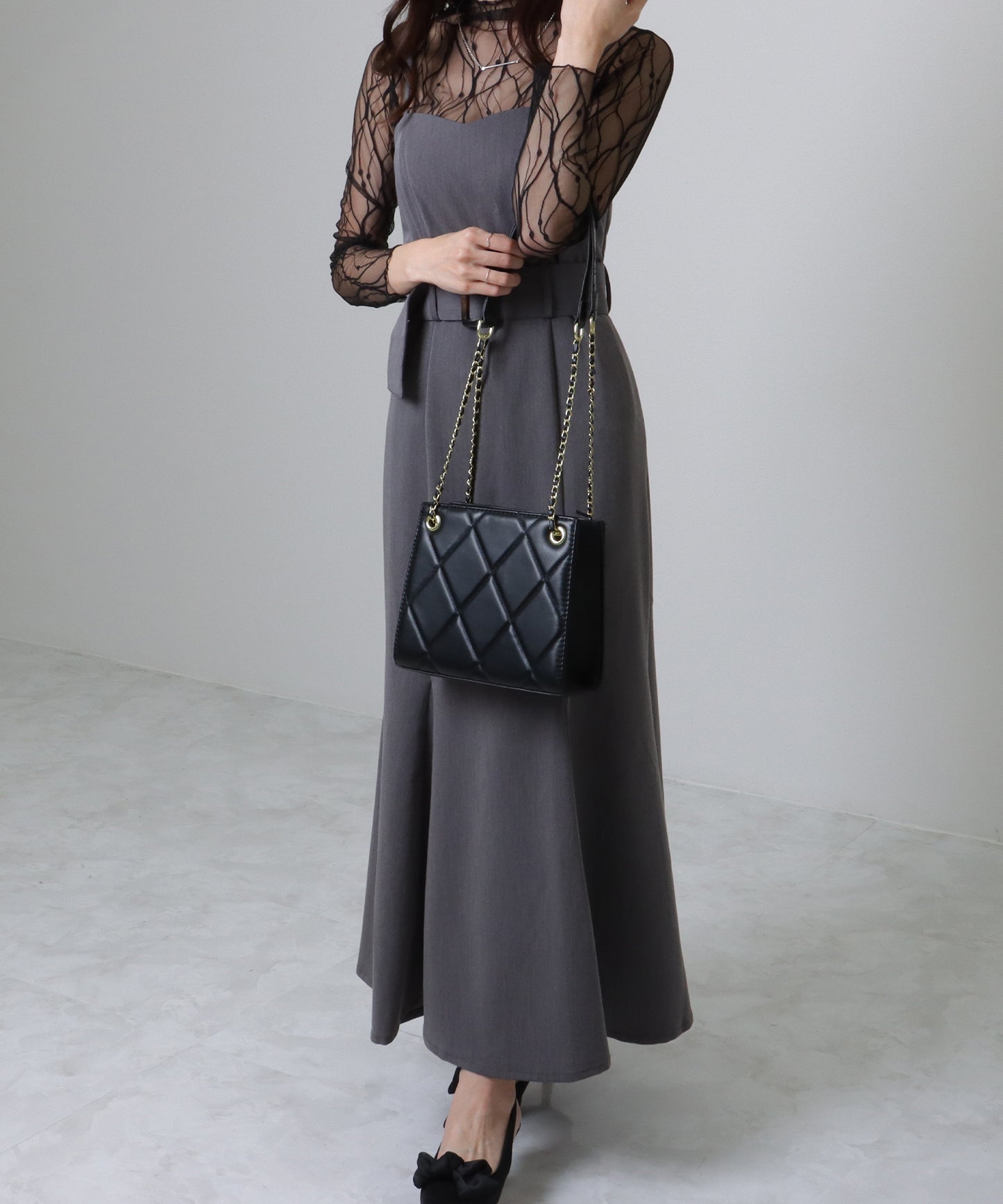 レザー調 スクエア キルティング チェーン バッグ