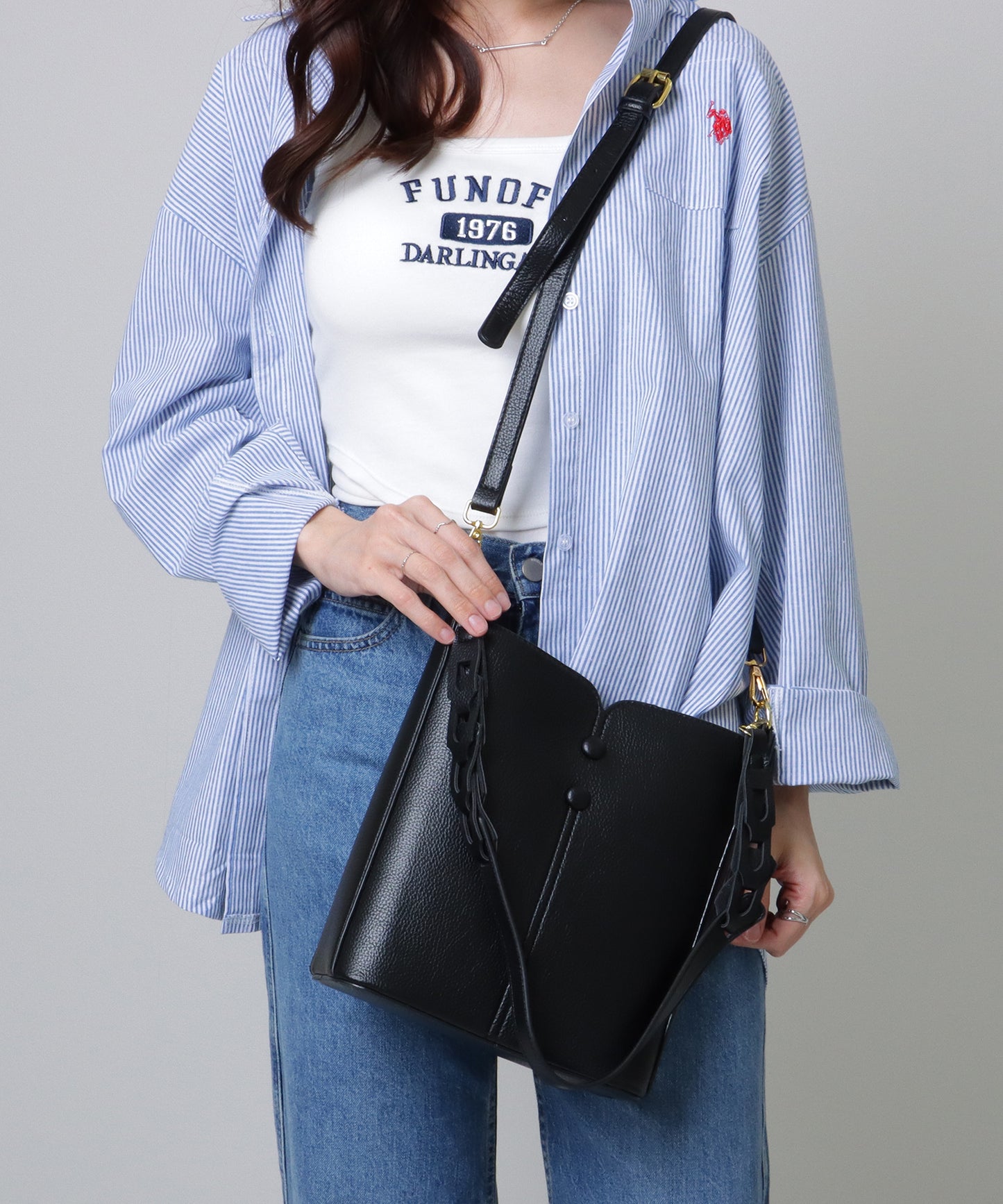 ポーチ付き 2WAY ストラップ レザー調 スクエア バッグ