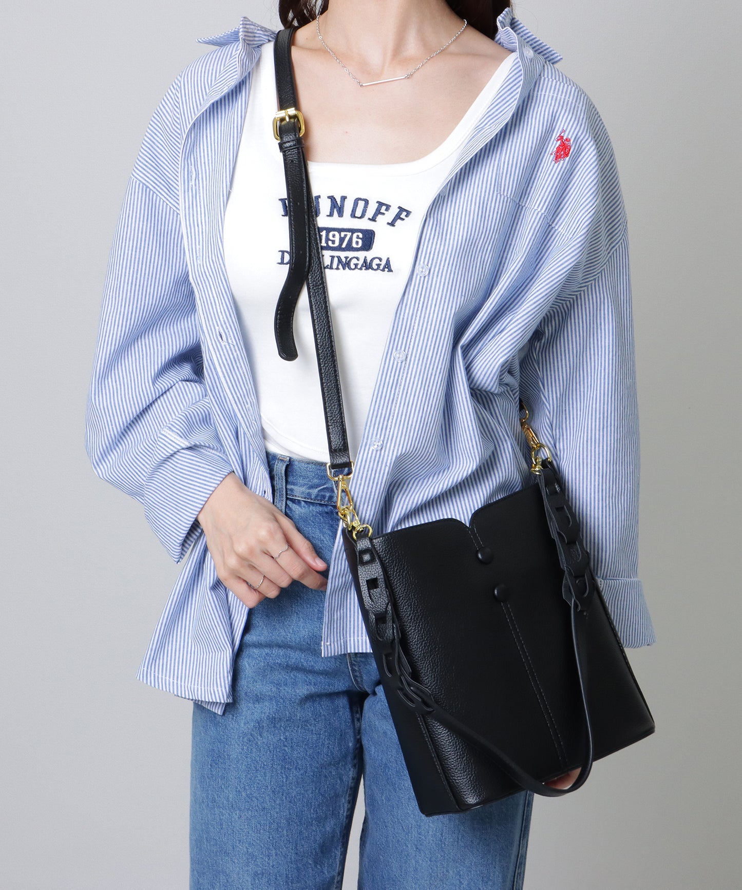 ポーチ付き 2WAY ストラップ レザー調 スクエア バッグ