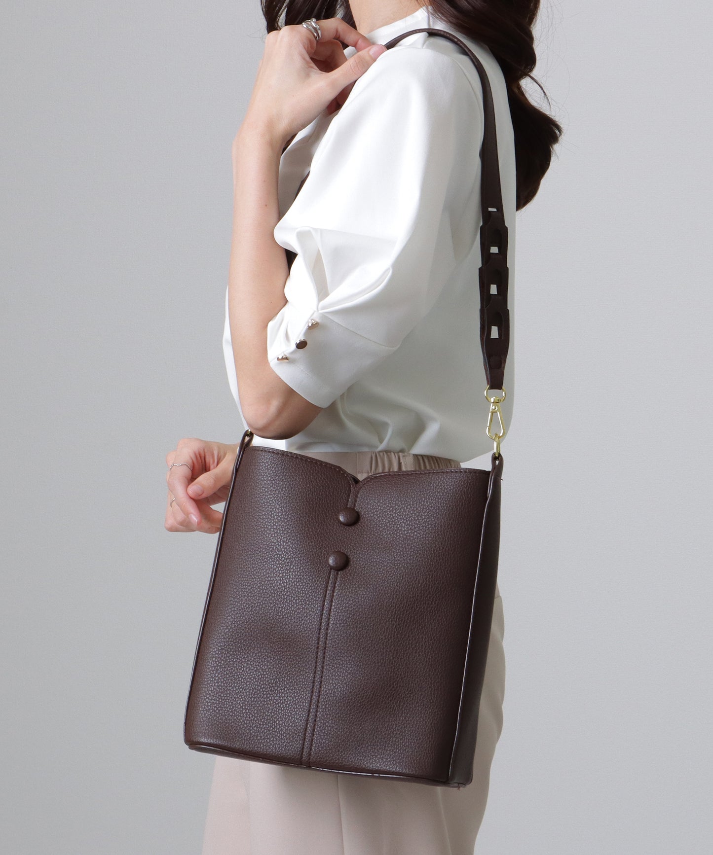 ポーチ付き 2WAY ストラップ レザー調 スクエア バッグ