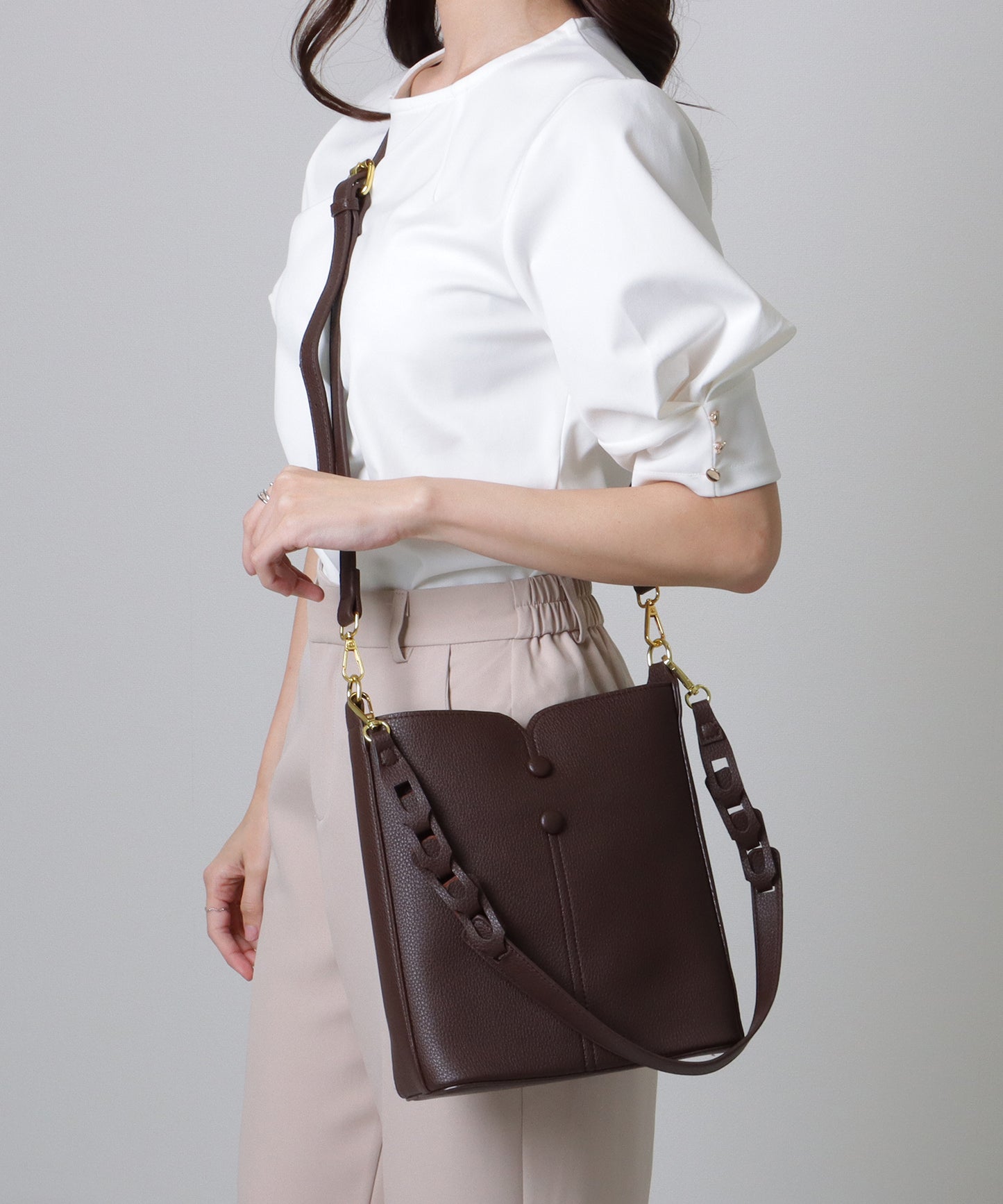 ポーチ付き 2WAY ストラップ レザー調 スクエア バッグ