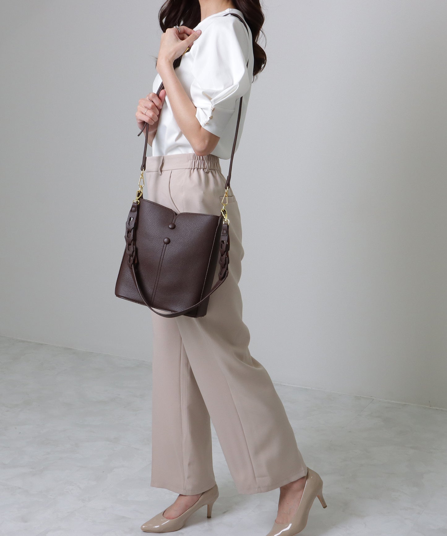 ポーチ付き 2WAY ストラップ レザー調 スクエア バッグ