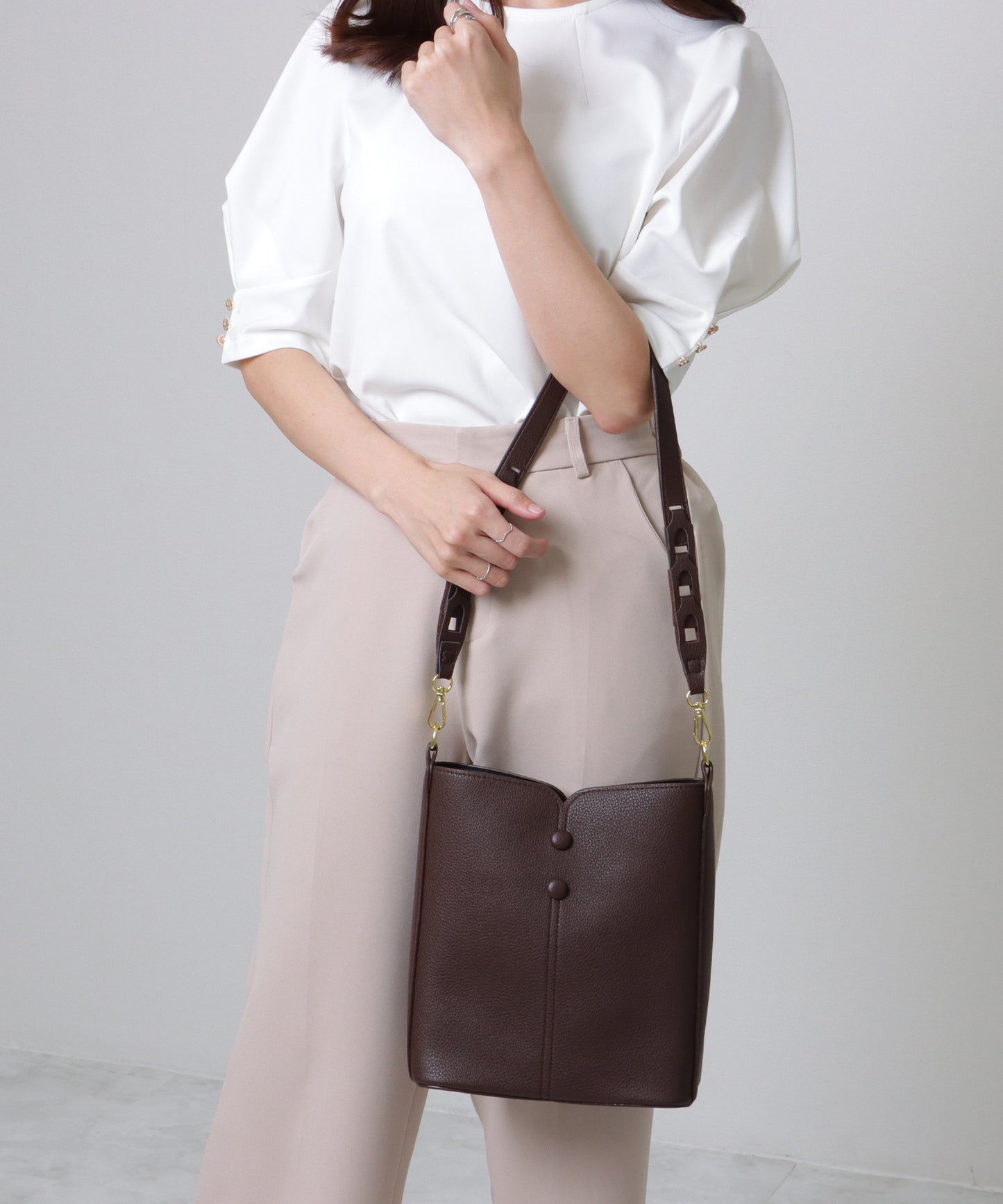 ポーチ付き 2WAY ストラップ レザー調 スクエア バッグ